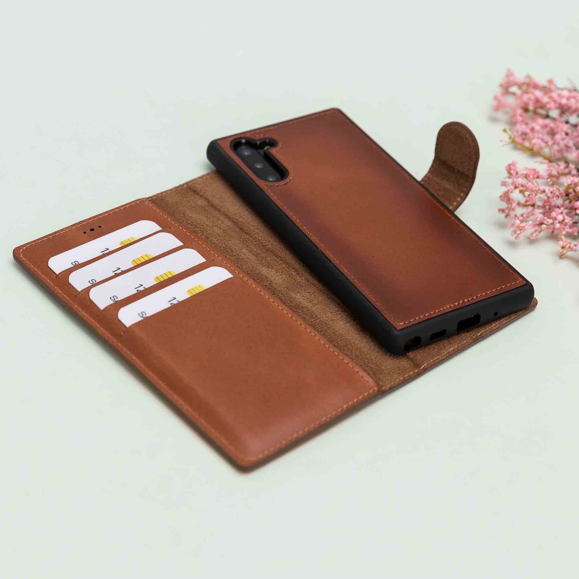 Magic Magnetic Detachable Leather Wallet Case for Samsung Galaxy Note 10 - EFFECT BROWN - saracleather