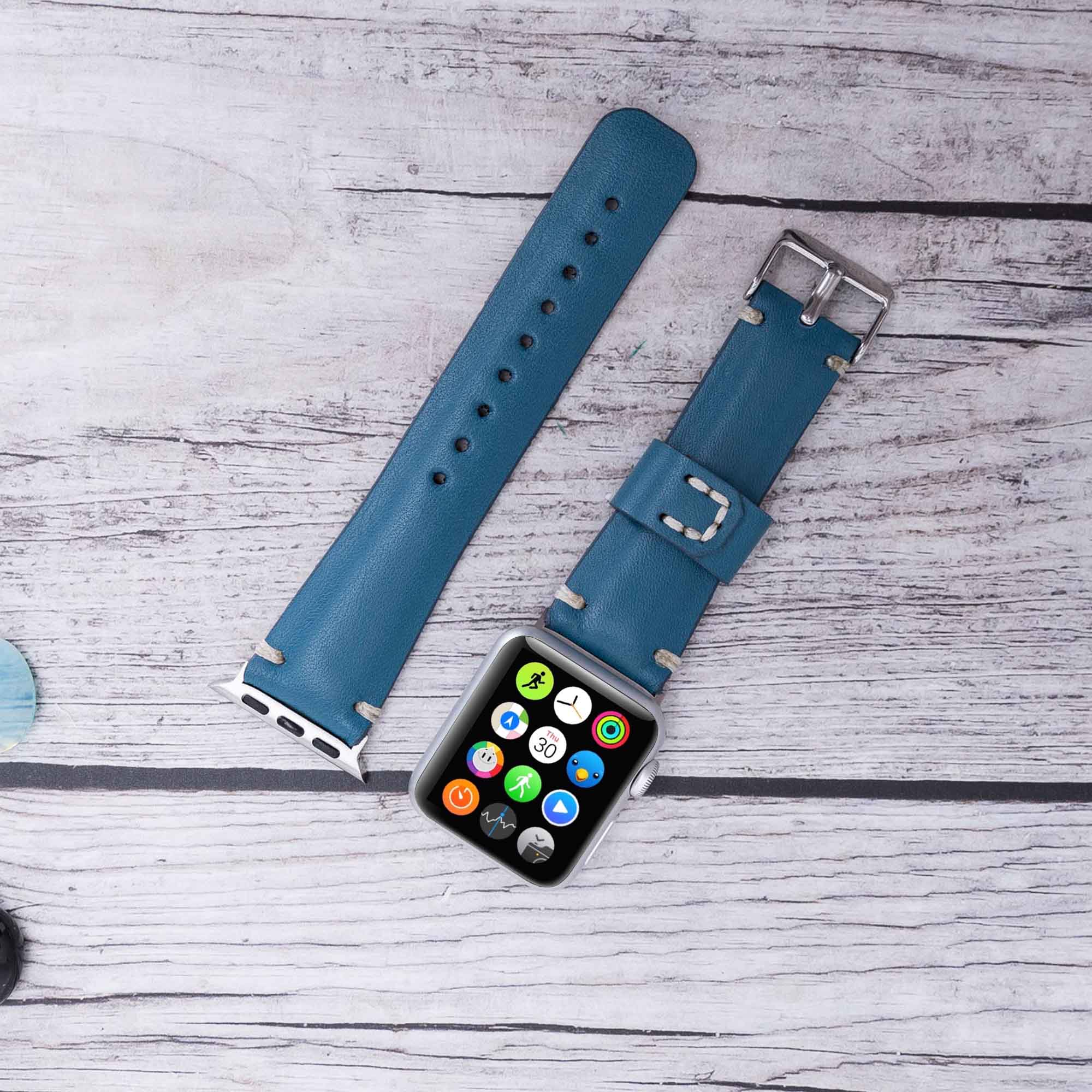 Full Grain Leather Band for Apple Watch - BLUE - saracleather