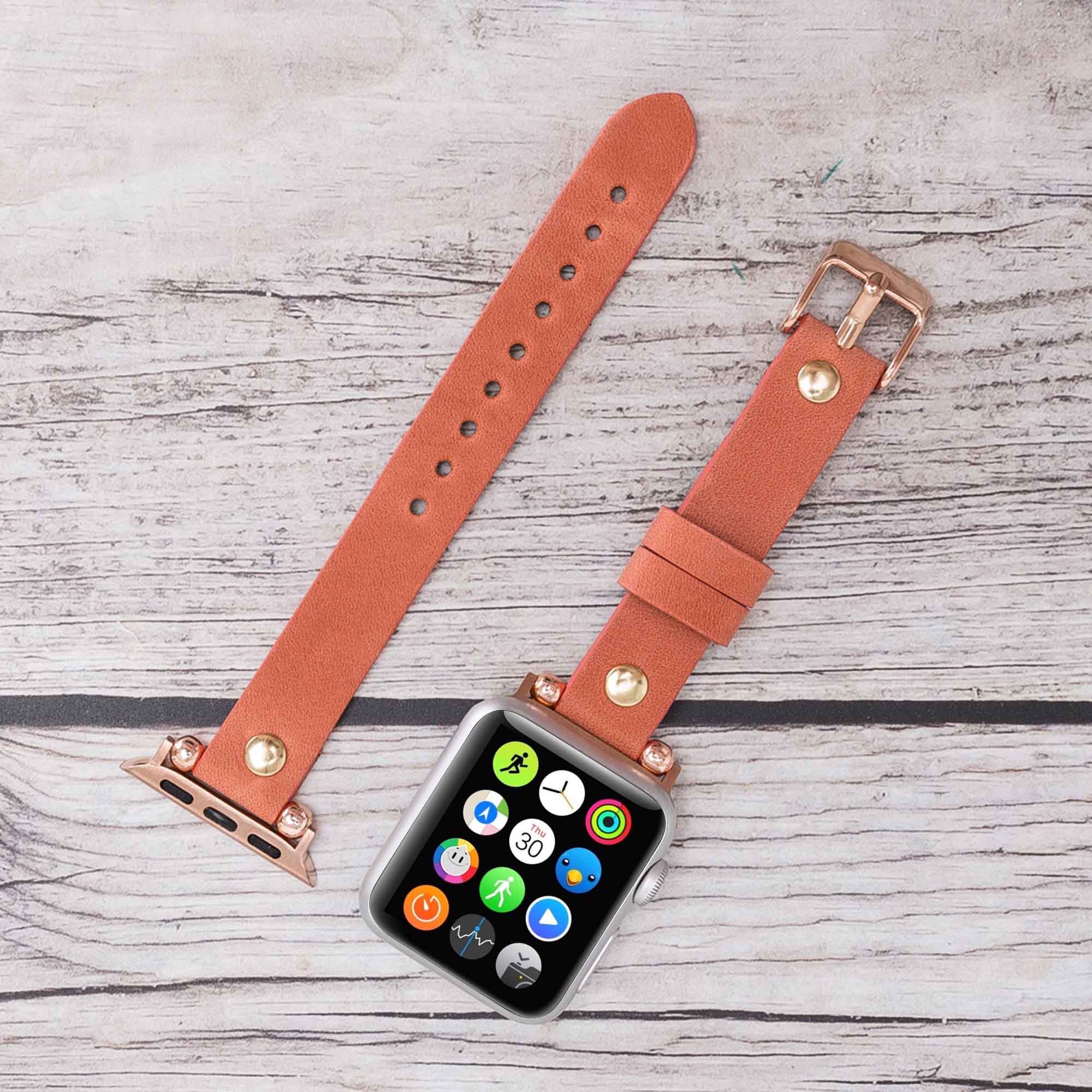 Ferro Strap - Full Grain Leather Band for Apple Watch - POMEGRANATE FLOWER - saracleather