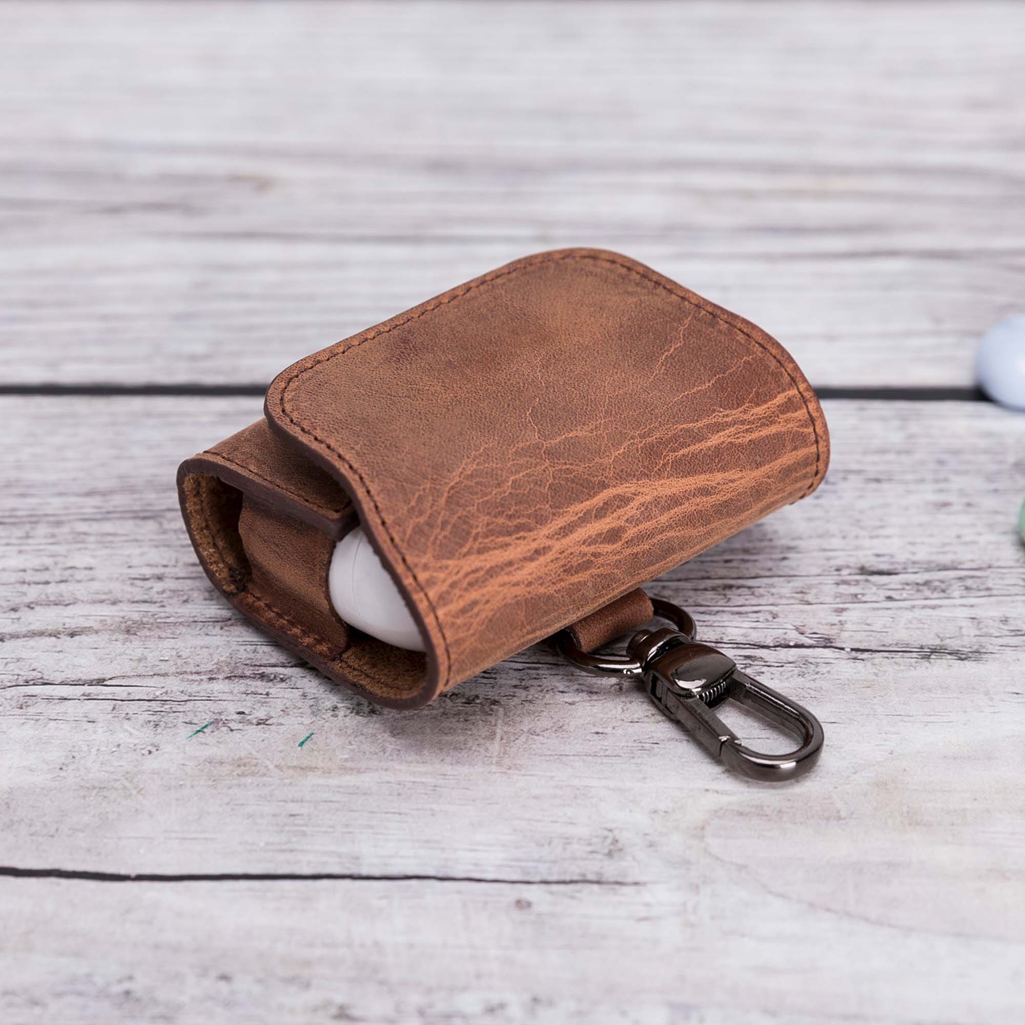 Mai Magnet Leather Case for AirPods Pro - BROWN - saracleather