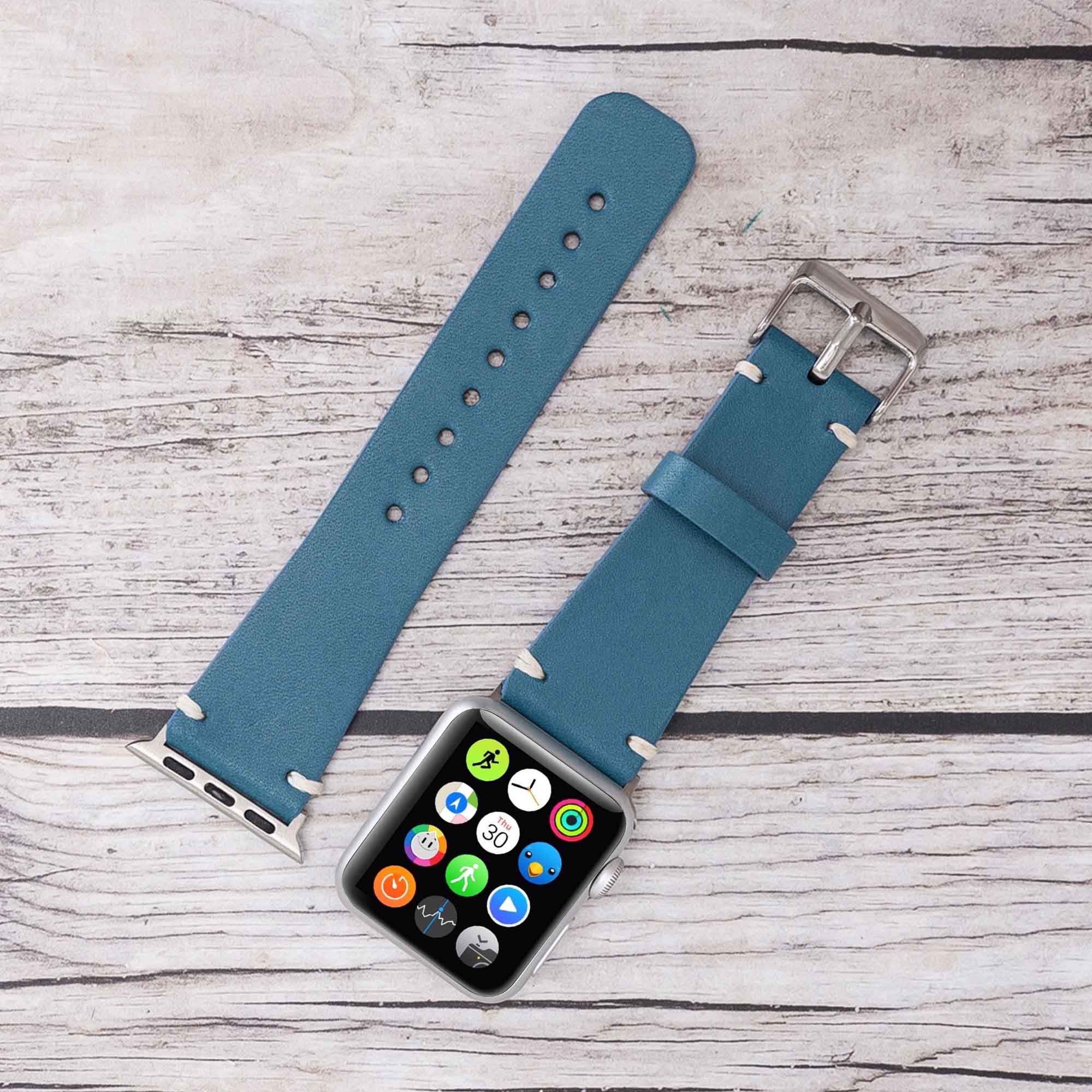 Full Grain Leather Band for Apple Watch - BLUE - saracleather