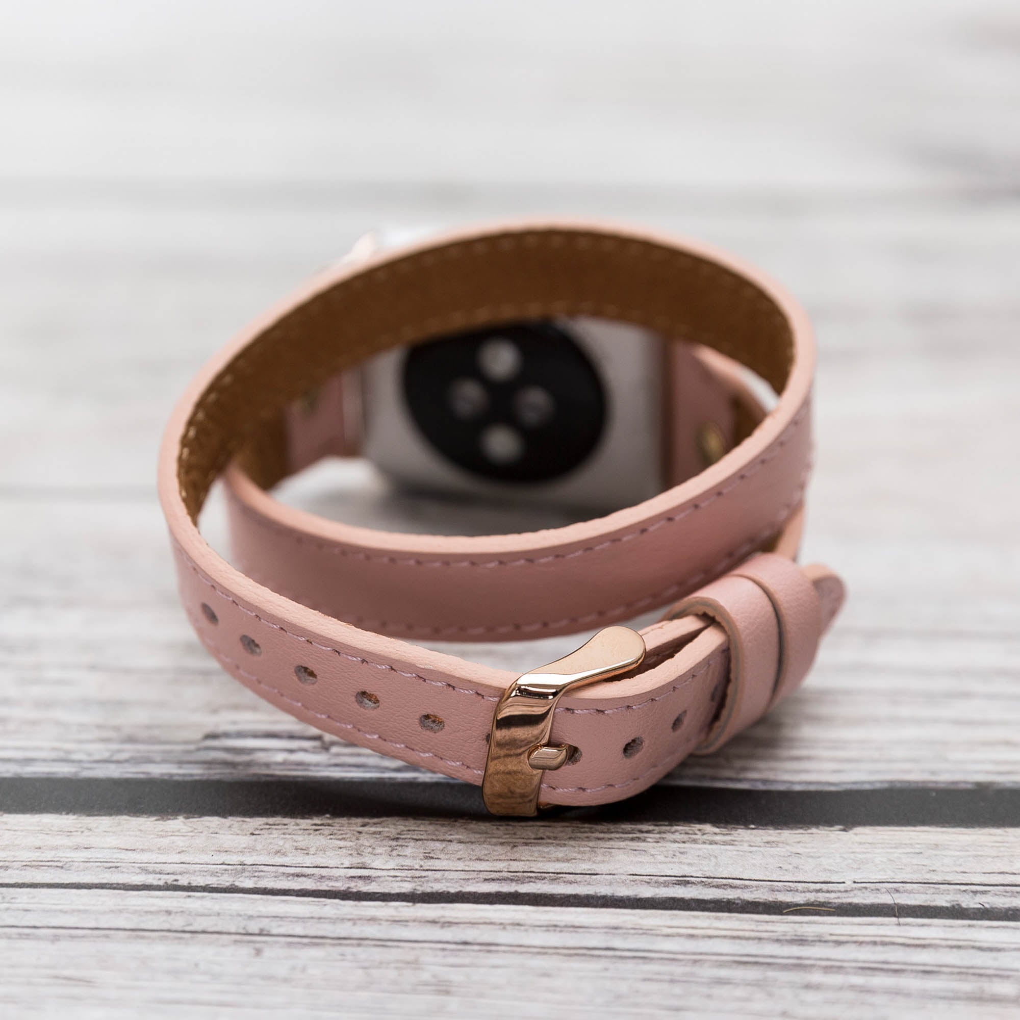 Slim Double Tour Strap: Full Grain Leather Band for Apple Watch 38mm / 40mm - PINK - saracleather