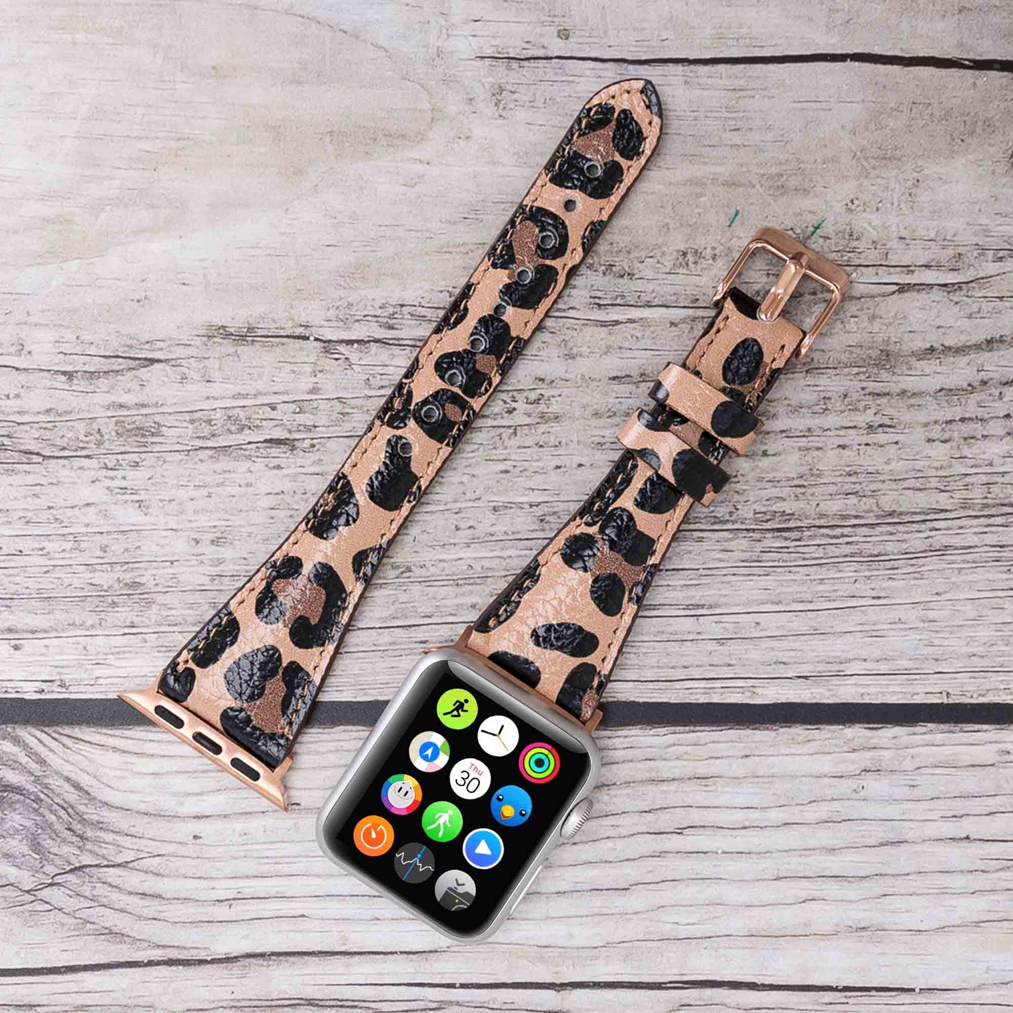 Slim Strap - Full Grain Leather Band for Apple Watch 38mm / 40mm - LEOPARD PATTERNED - saracleather