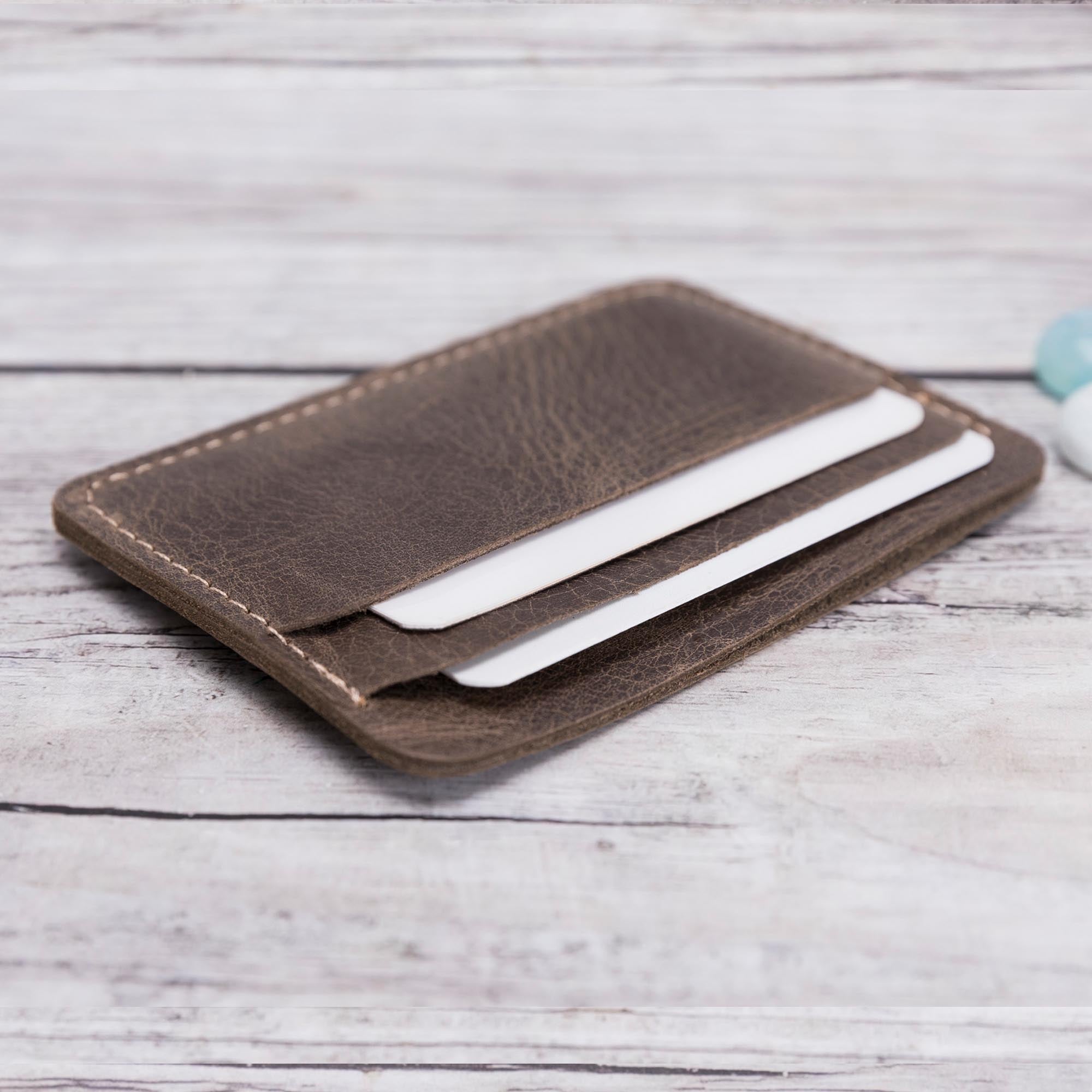 Slim Leather Business Card Holder - BROWN - saracleather