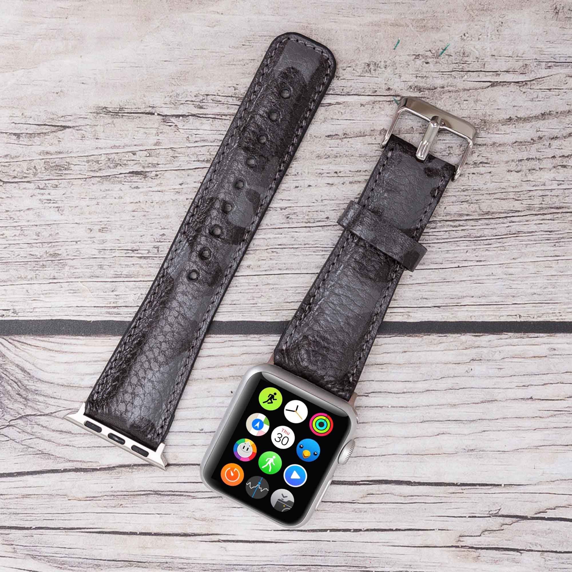 Full Grain Leather Band for Apple Watch - CAMOUFLAGE BLACK - saracleather