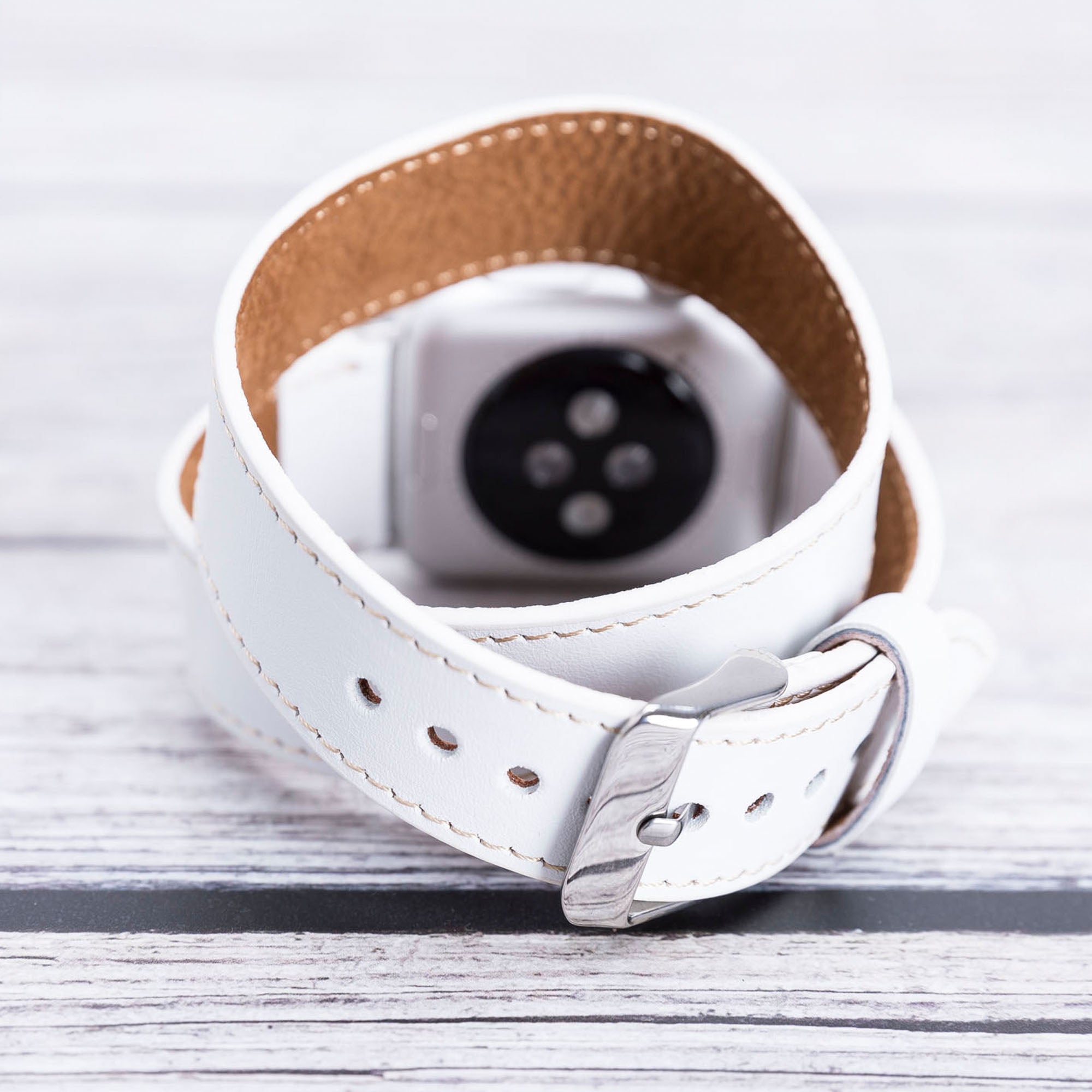 Double Tour Strap: Full Grain Leather Band for Apple Watch - WHITE - saracleather