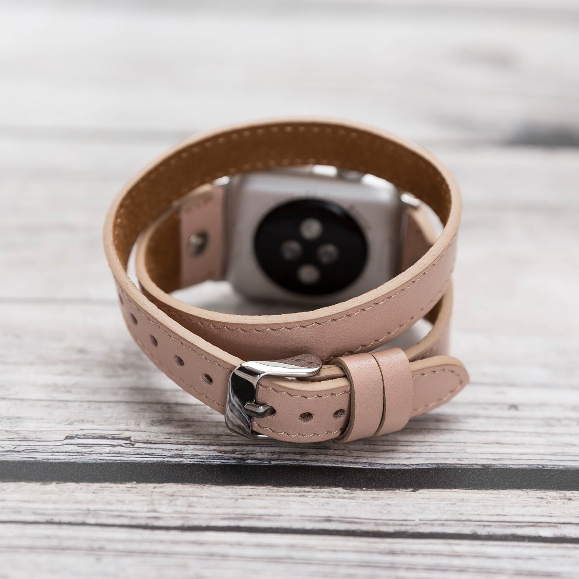 Slim Double Tour Strap: Full Grain Leather Band for Apple Watch 38mm / 40mm - PINK - saracleather