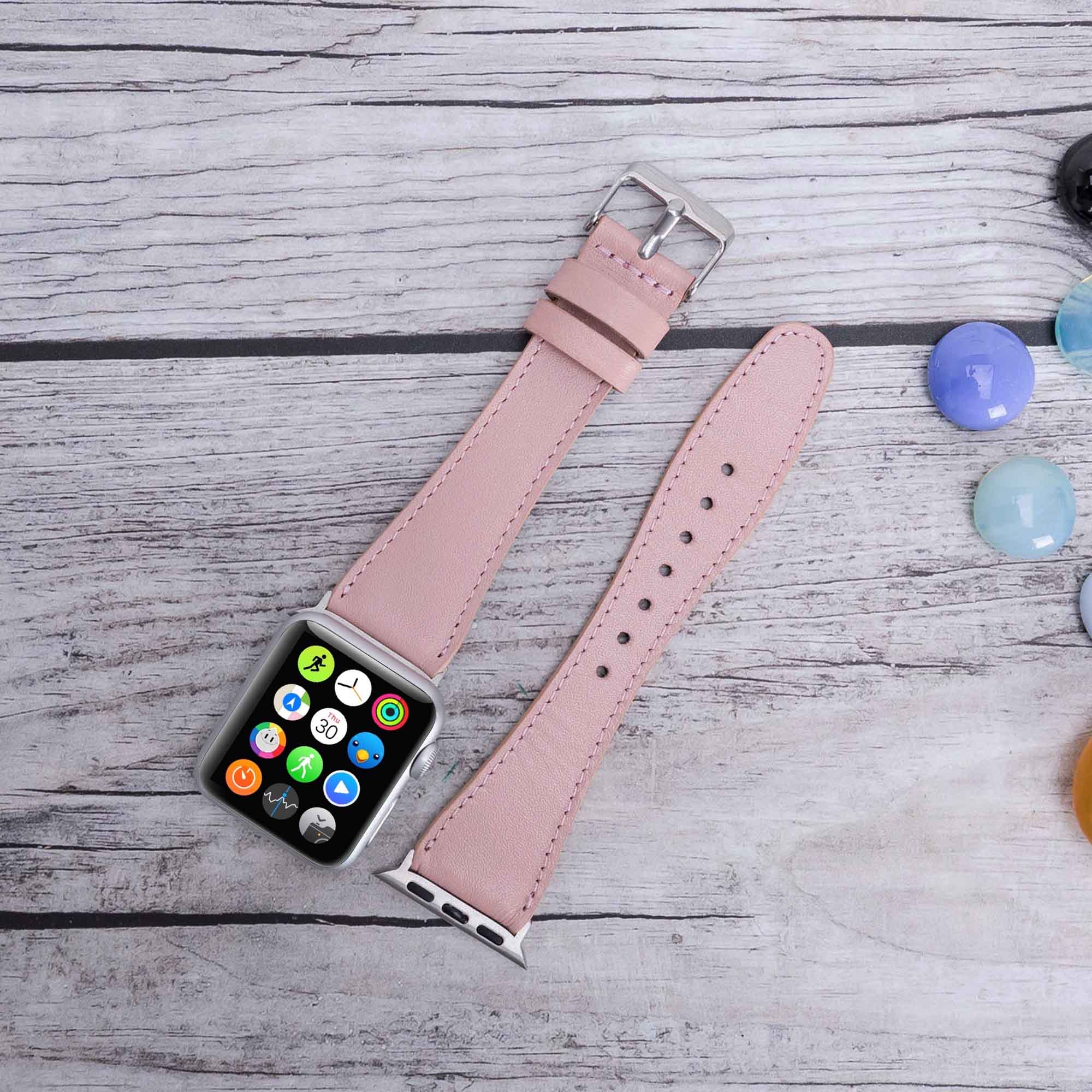 Full Grain Leather Band for Apple Watch - PINK - saracleather