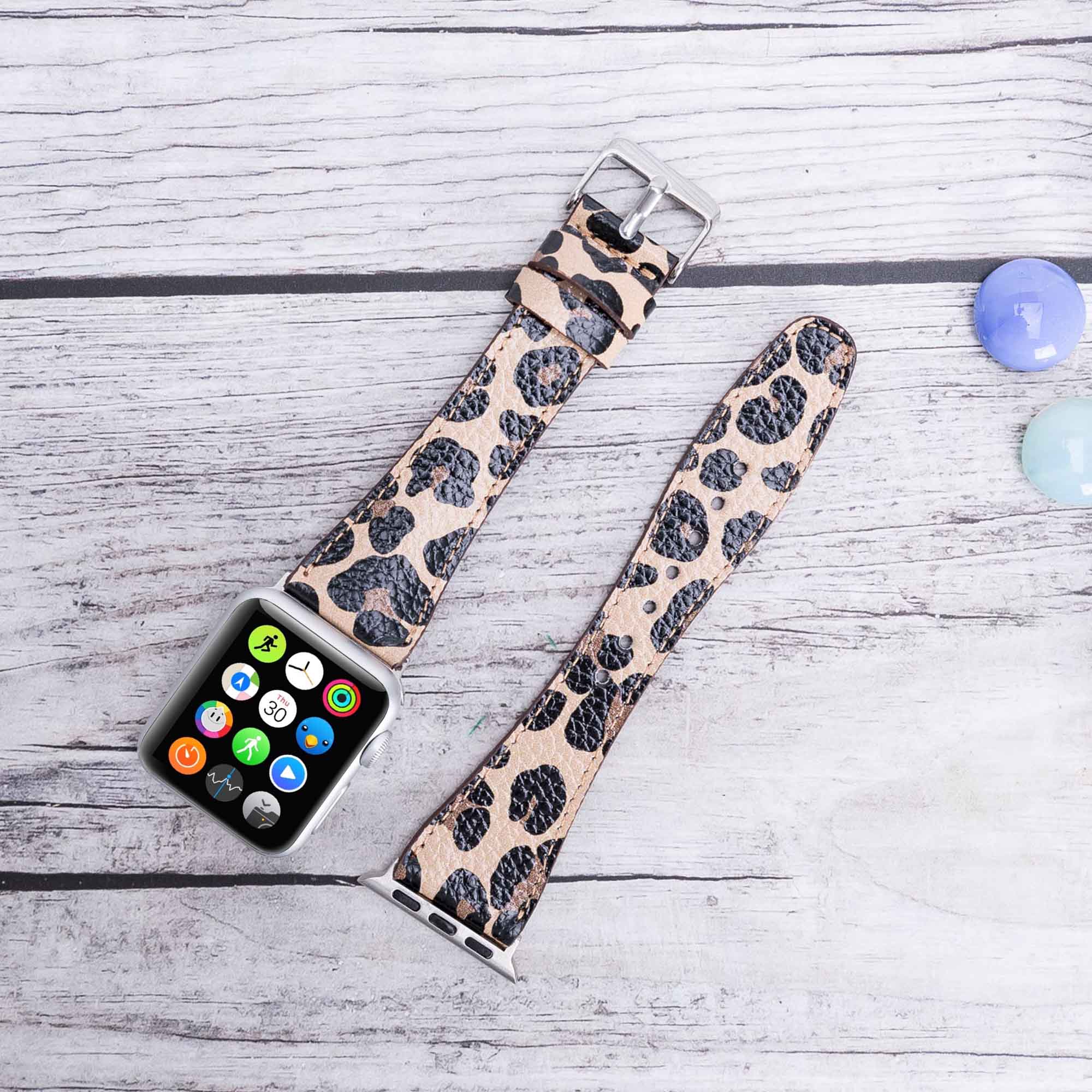 Full Grain Leather Band for Apple Watch - LEOPARD PATTERNED - saracleather