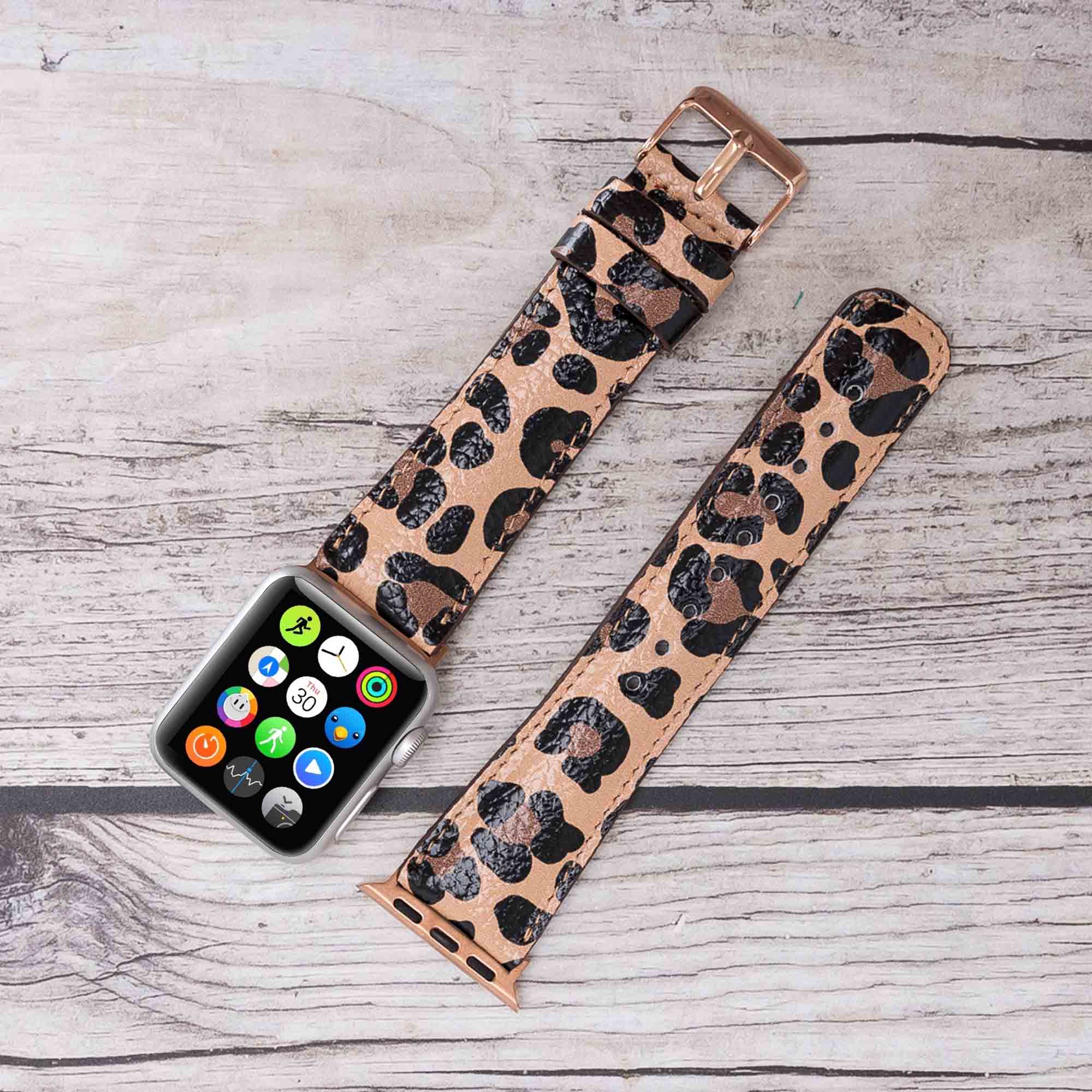 Full Grain Leather Band for Apple Watch - LEOPARD PATTERNED - saracleather