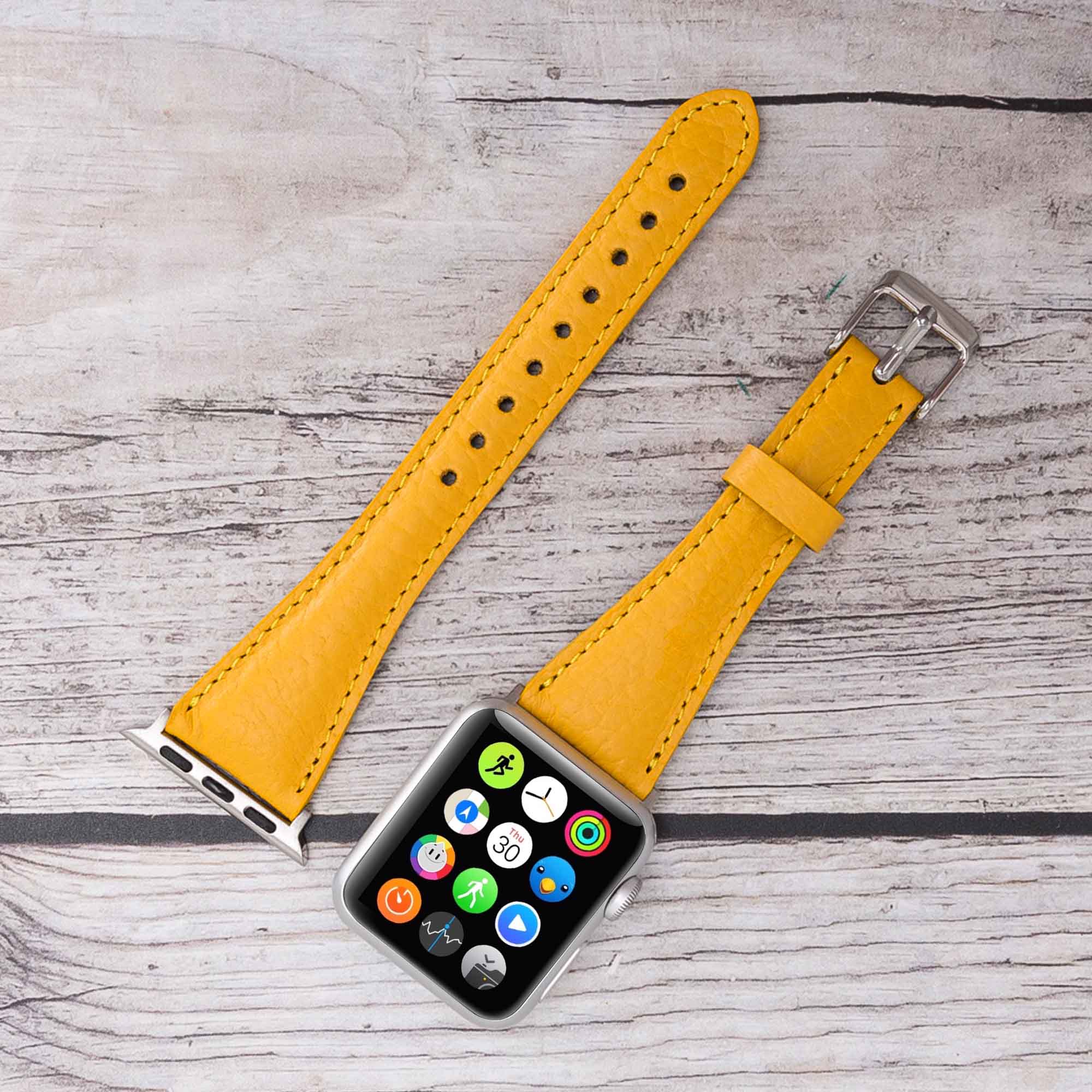 Slim Strap - Full Grain Leather Band for Apple Watch 38mm / 40mm - YELLOW - saracleather