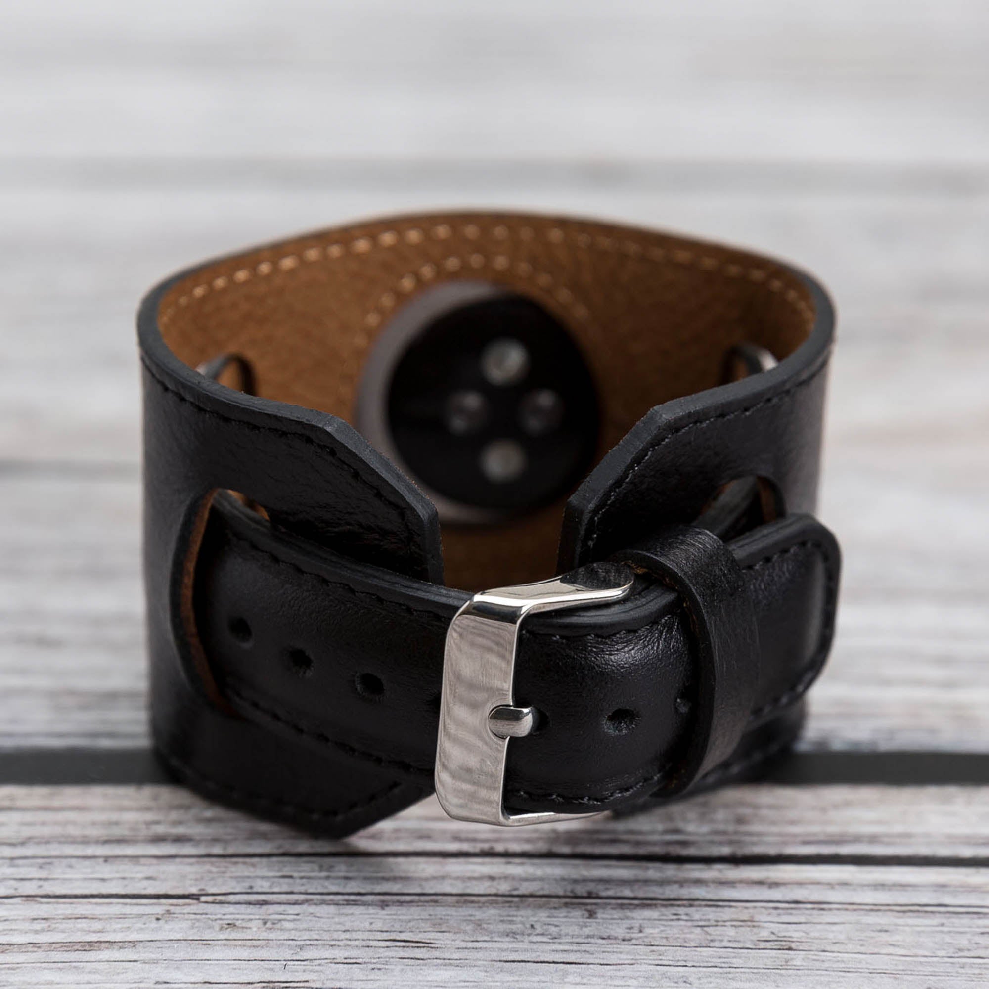 Cuff Strap: Full Grain Leather Band for Apple Watch - BLACK - saracleather