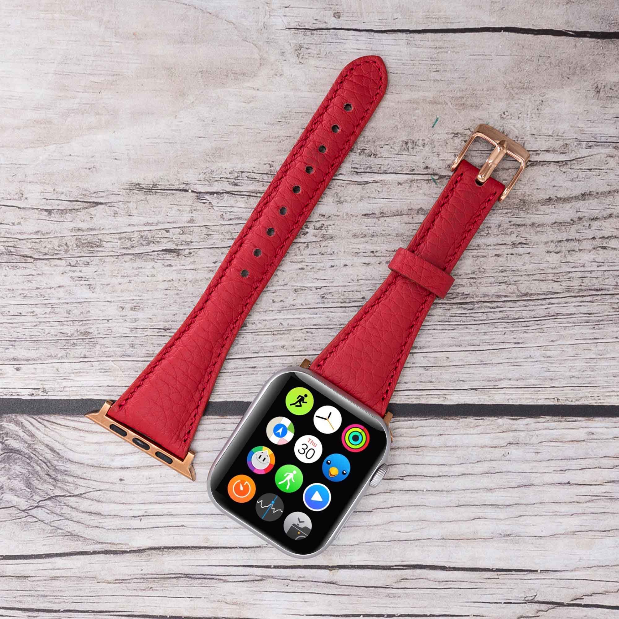 Slim Strap - Full Grain Leather Band for Apple Watch 38mm / 40mm - RED - saracleather