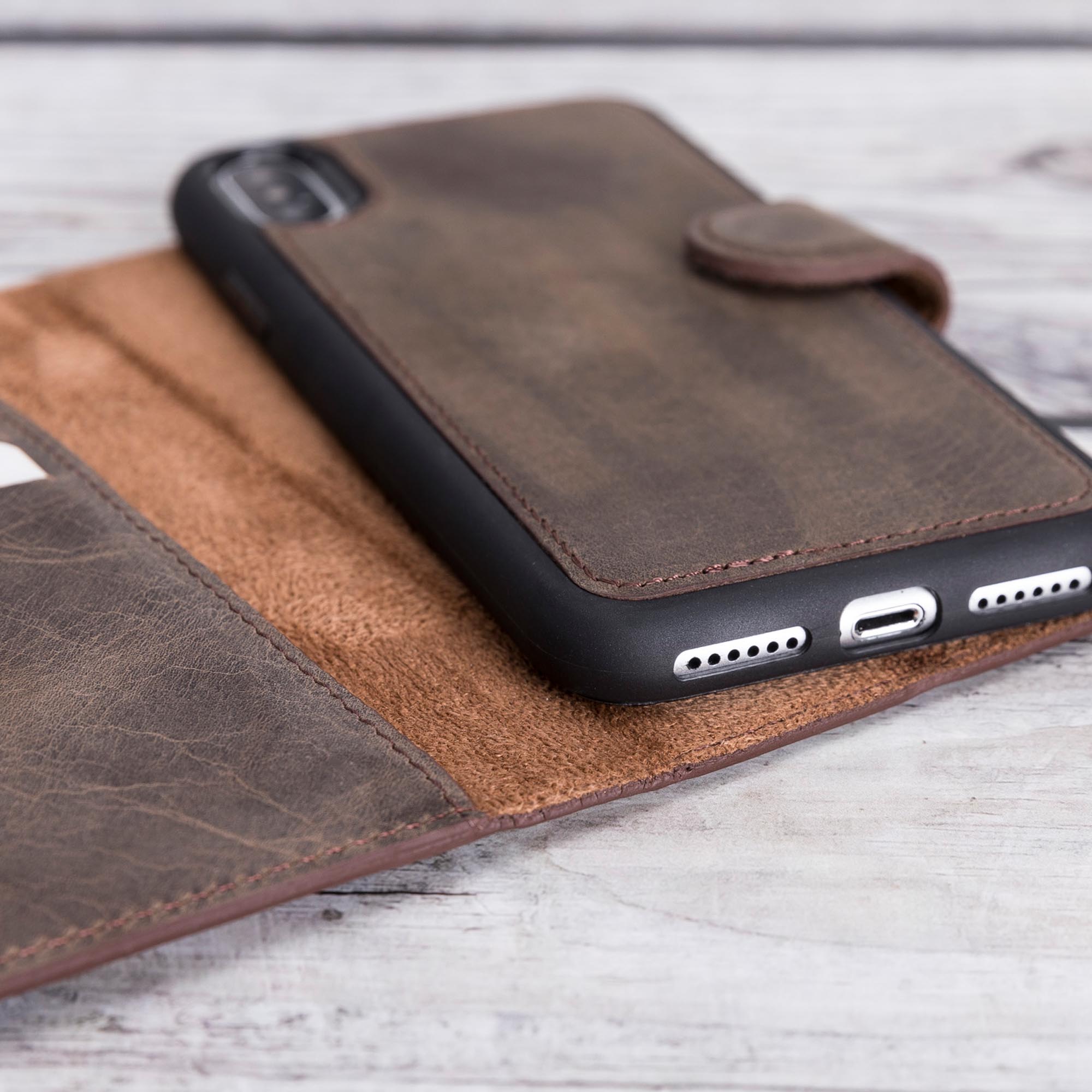 Magic Magnetic Detachable Leather Wallet Case for iPhone XS Max (6.5") - BROWN - saracleather