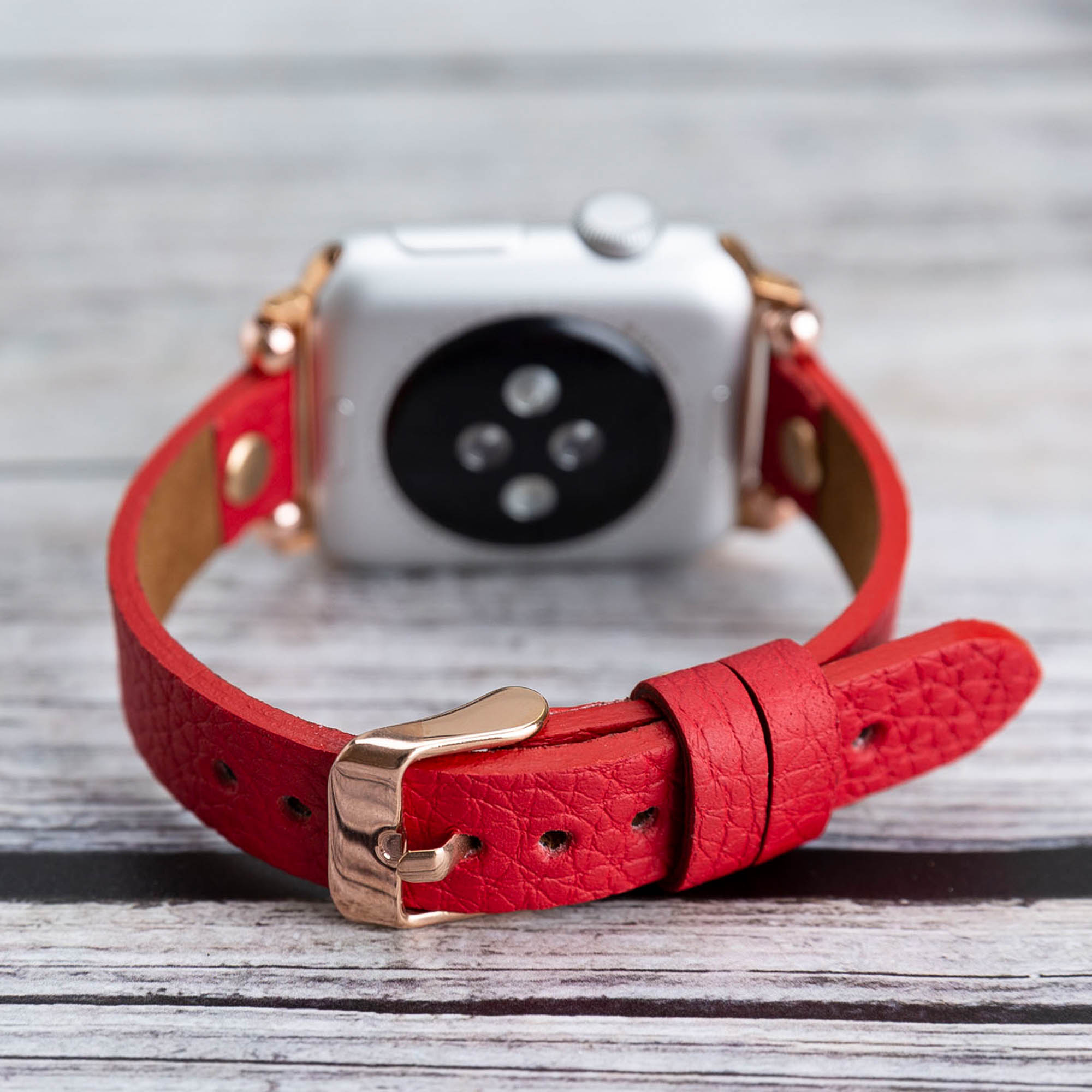 Ferro Strap - Full Grain Leather Band for Apple Watch - RED - saracleather