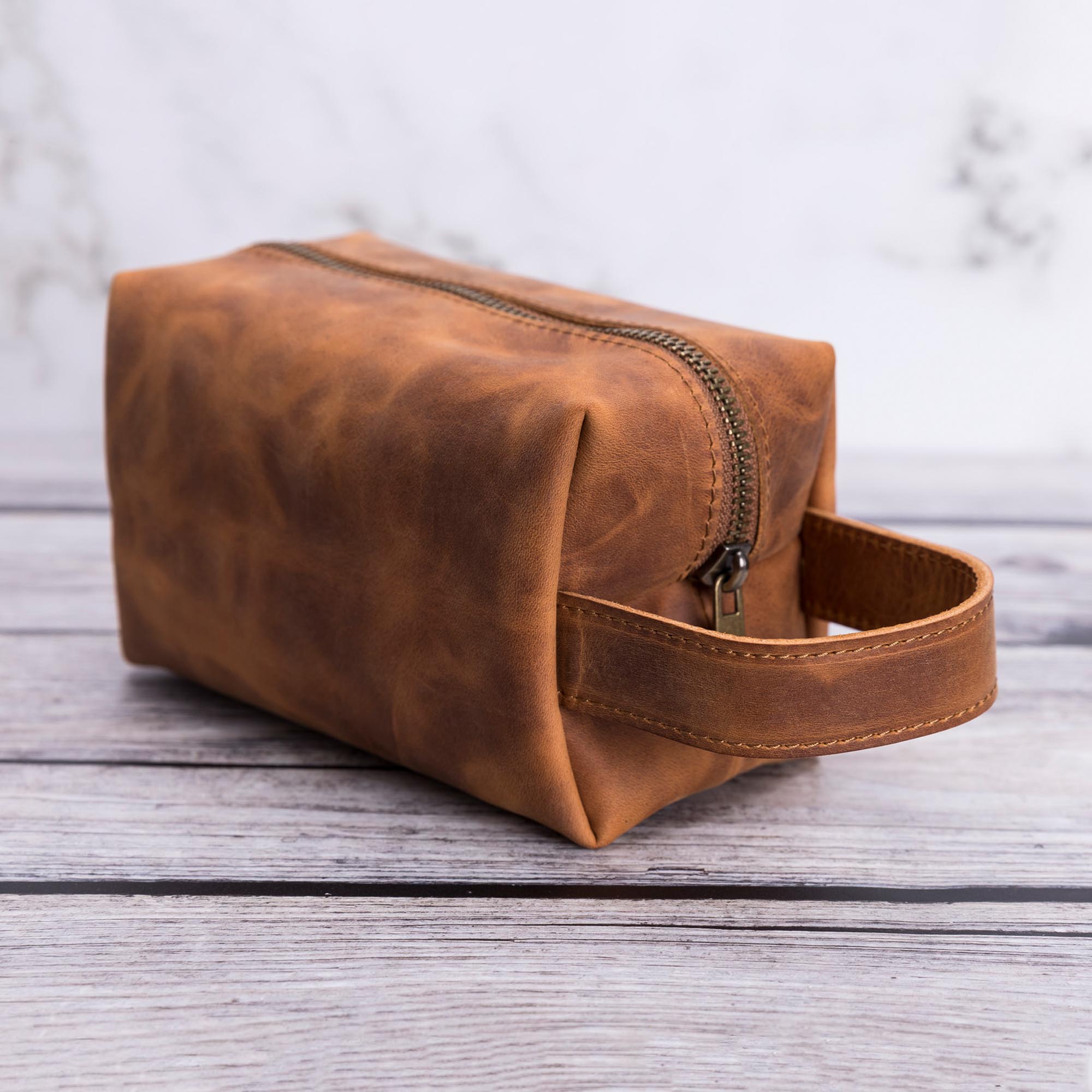 Eve Toiletry / Make Up Leather Bag (X Large) - TAN - saracleather