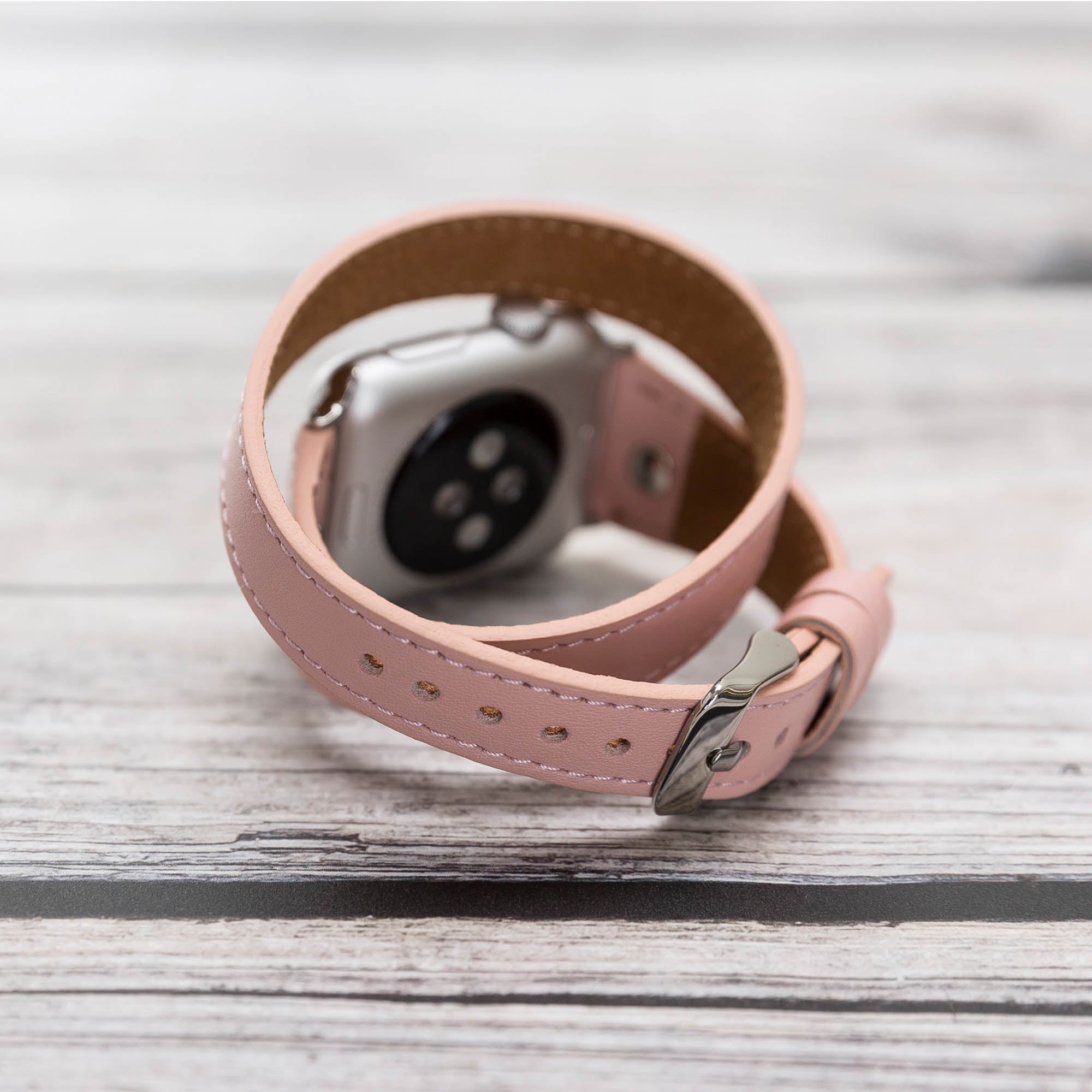 Slim Double Tour Strap: Full Grain Leather Band for Apple Watch 38mm / 40mm - PINK - saracleather