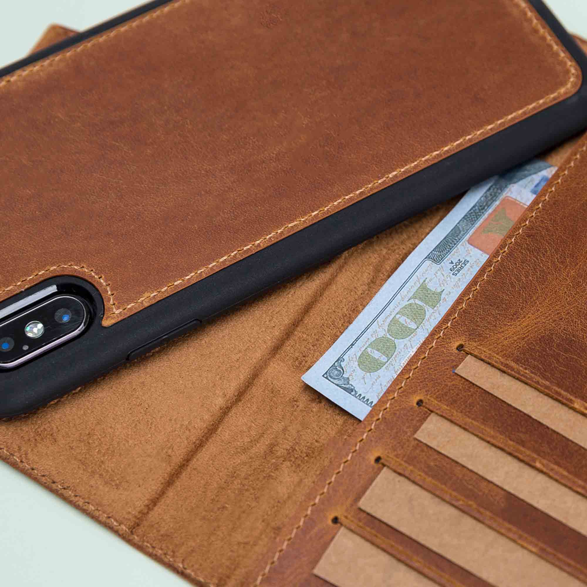 Magic Magnetic Detachable Leather Wallet Case for iPhone XS Max (6.5") - TAN - saracleather