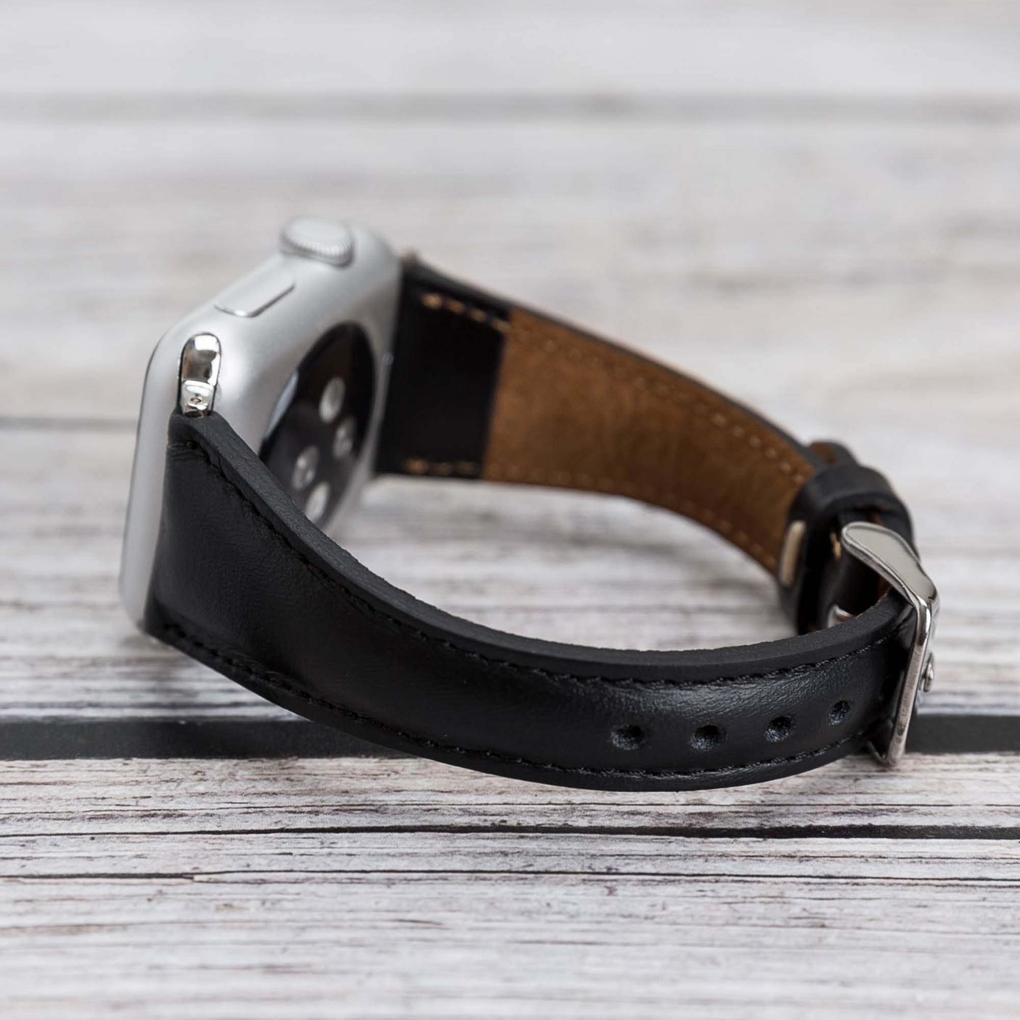 Slim Strap - Full Grain Leather Band for Apple Watch 38mm / 40mm - BLACK - saracleather