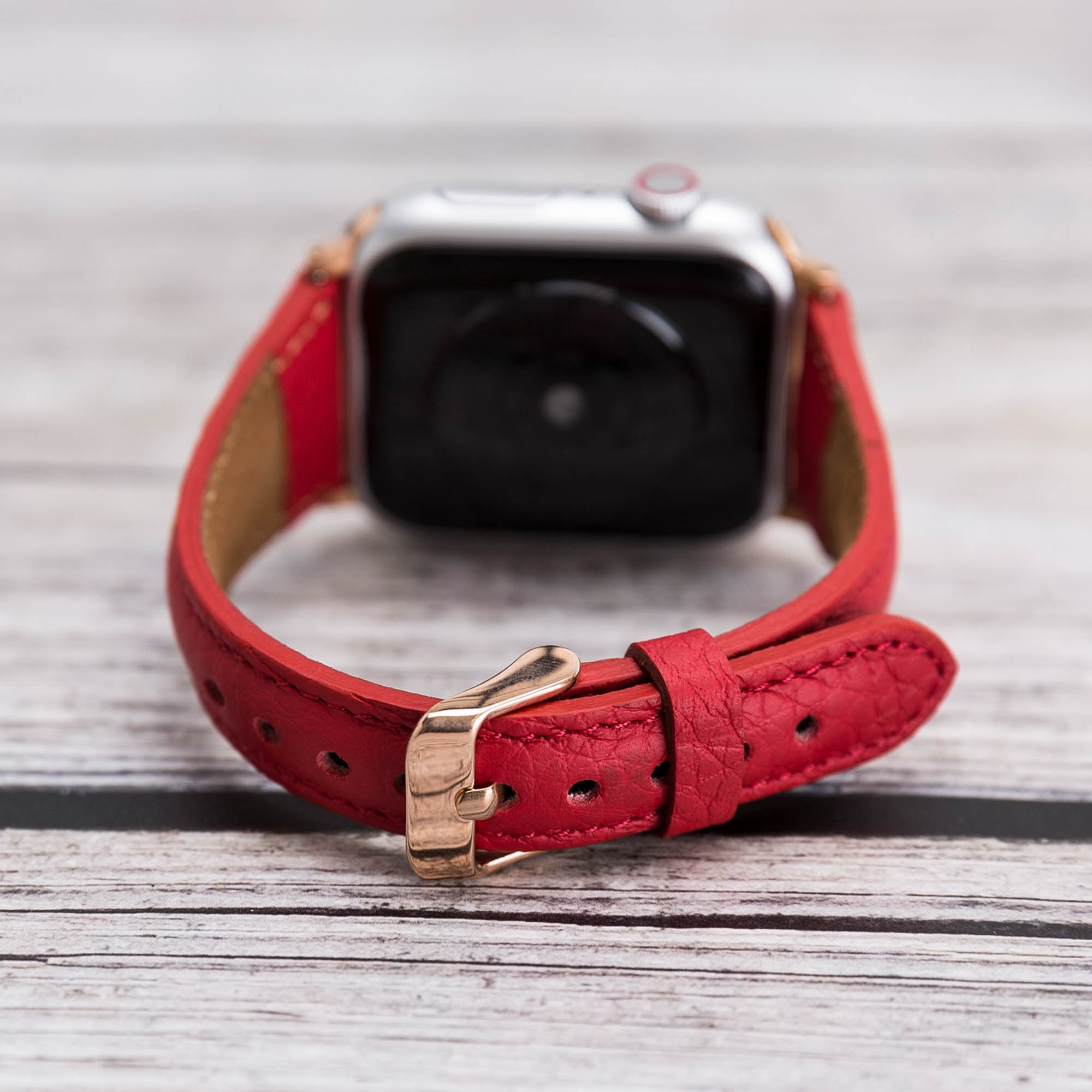 Slim Strap - Full Grain Leather Band for Apple Watch 38mm / 40mm - RED - saracleather