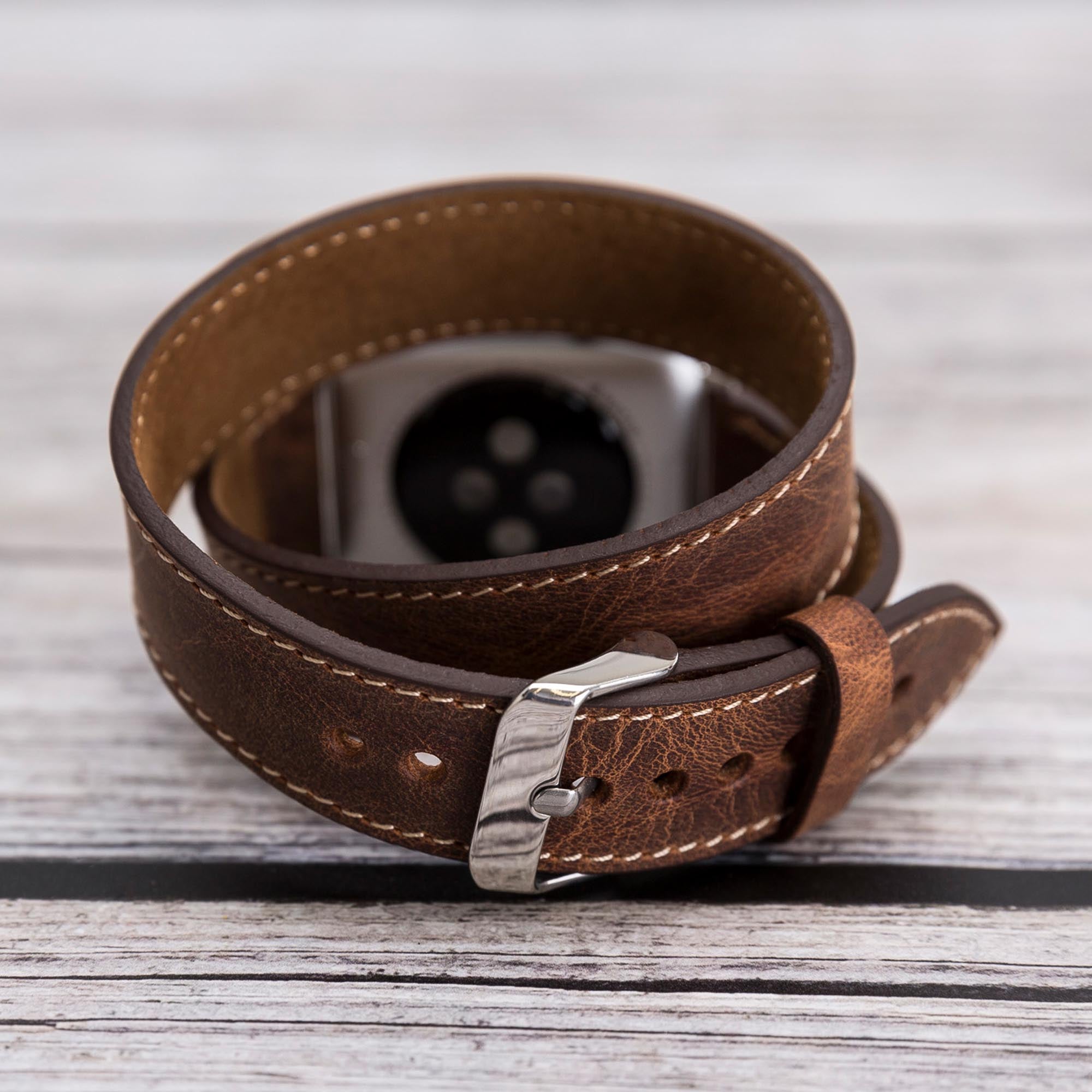 Double Tour Strap: Full Grain Leather Band for Apple Watch - BROWN - saracleather