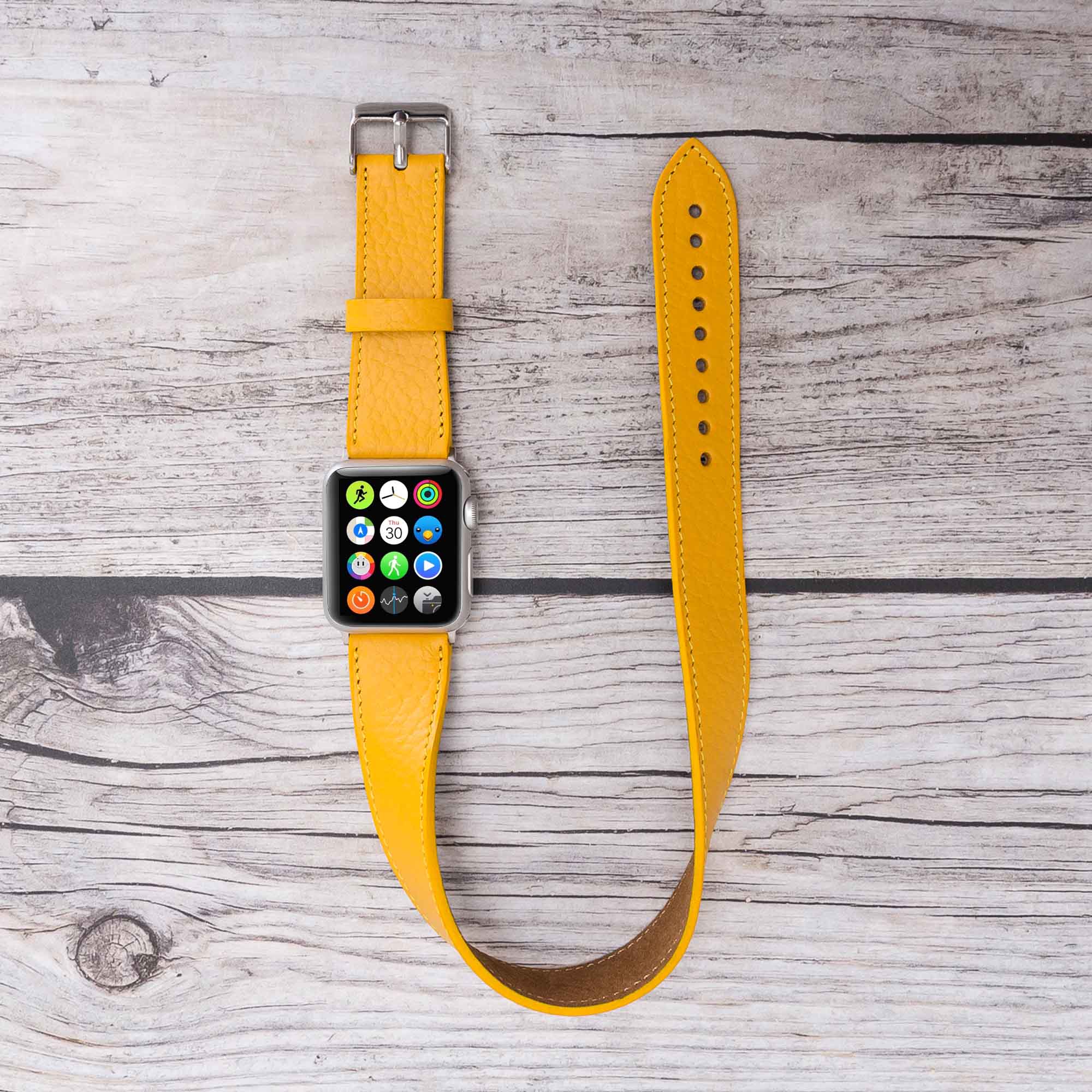 Double Tour Strap: Full Grain Leather Band for Apple Watch - YELLOW - saracleather