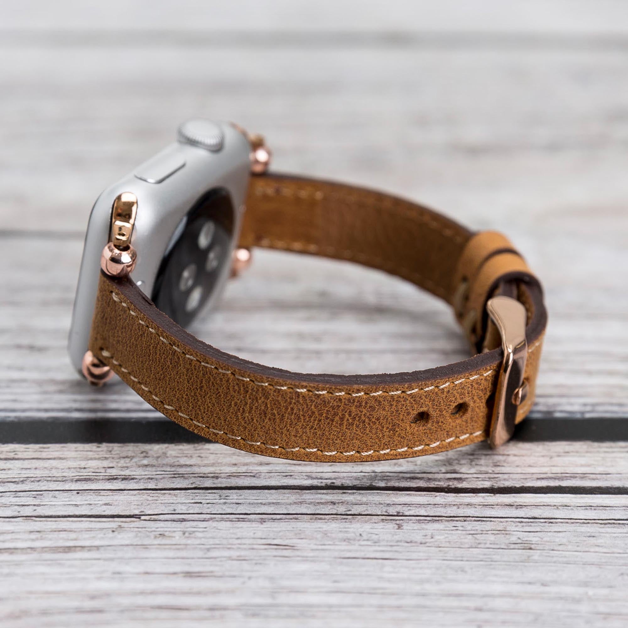 Ferro Strap - Full Grain Leather Band for Apple Watch - TAN - saracleather