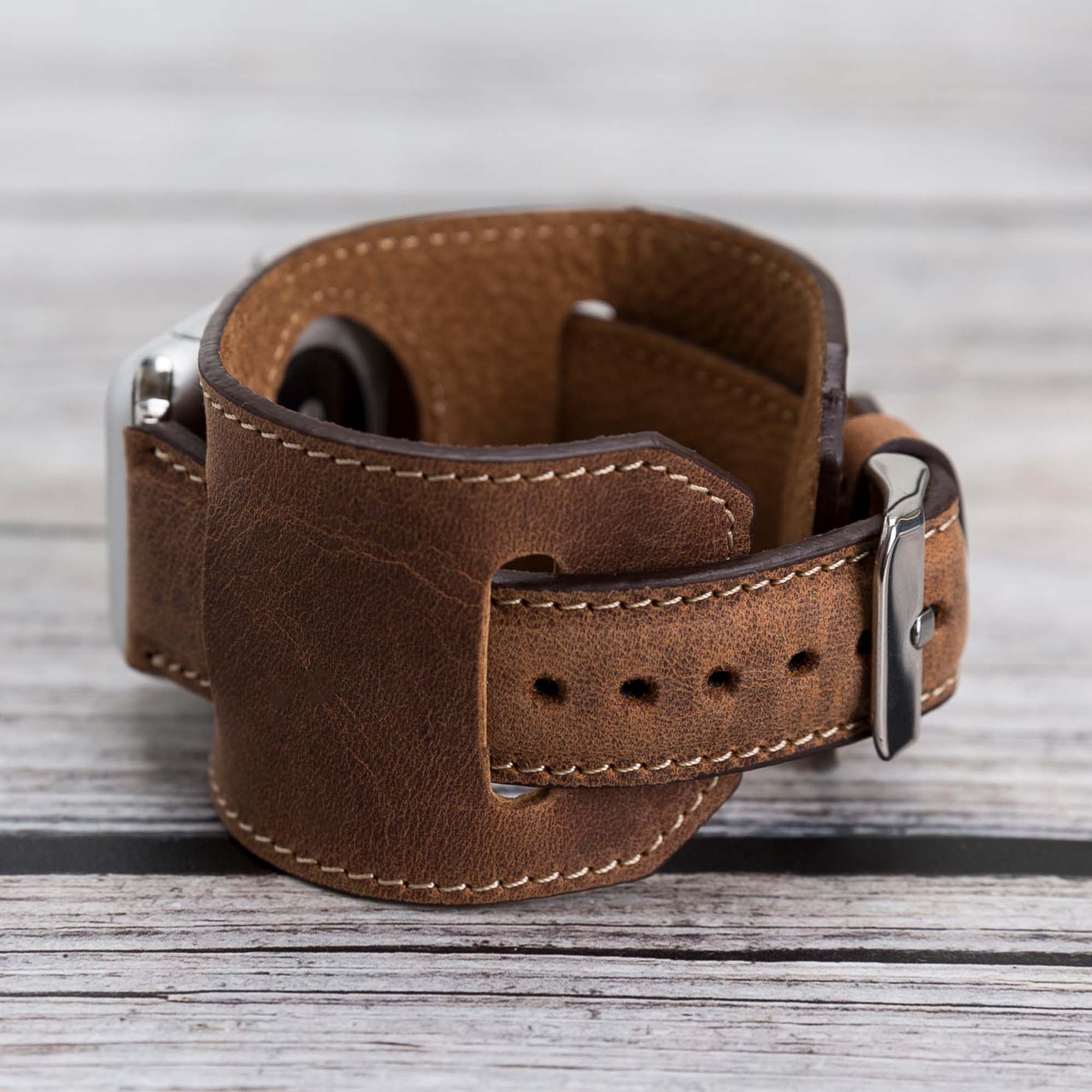 Cuff Strap: Full Grain Leather Band for Apple Watch - BROWN - saracleather