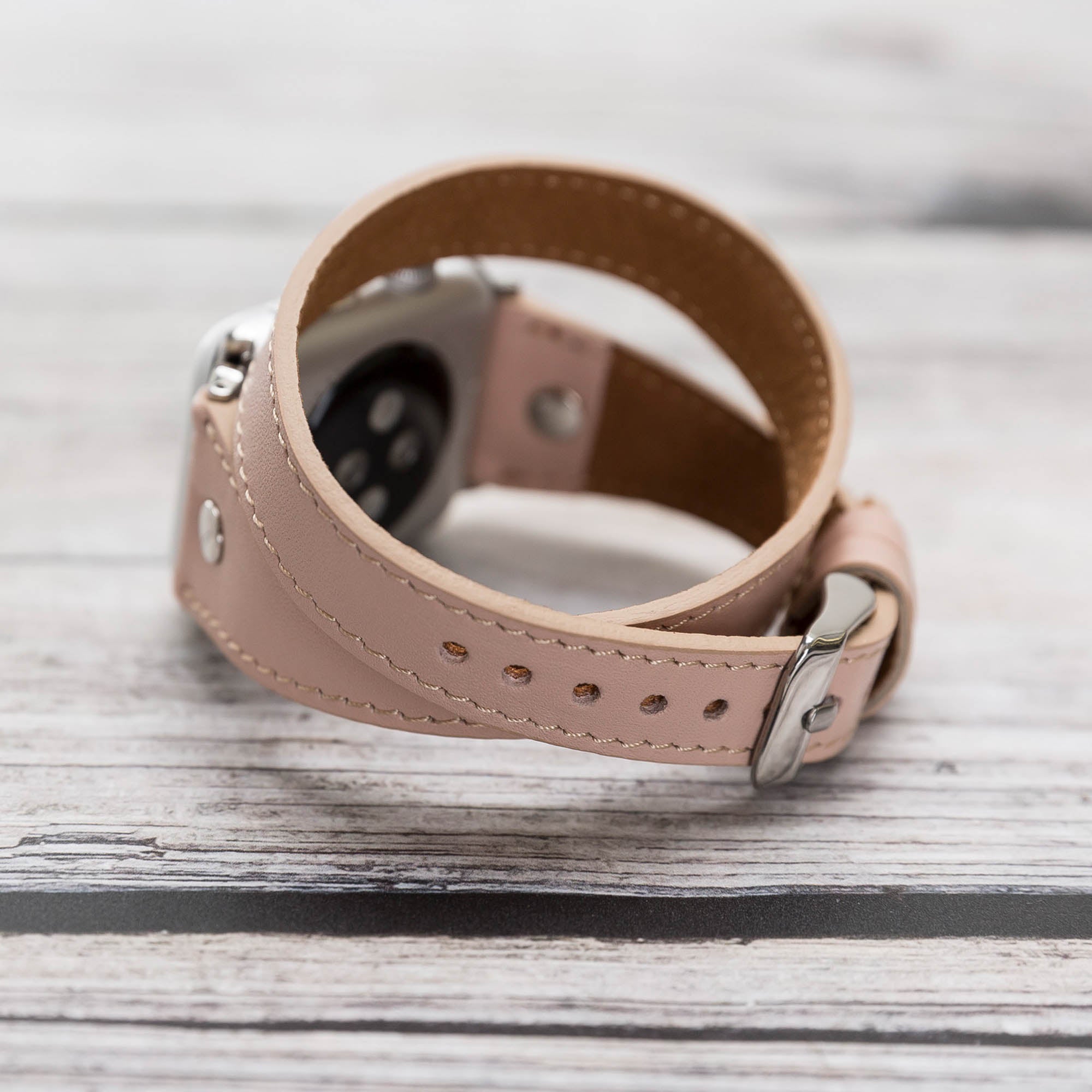 Slim Double Tour Strap: Full Grain Leather Band for Apple Watch 38mm / 40mm - PINK - saracleather