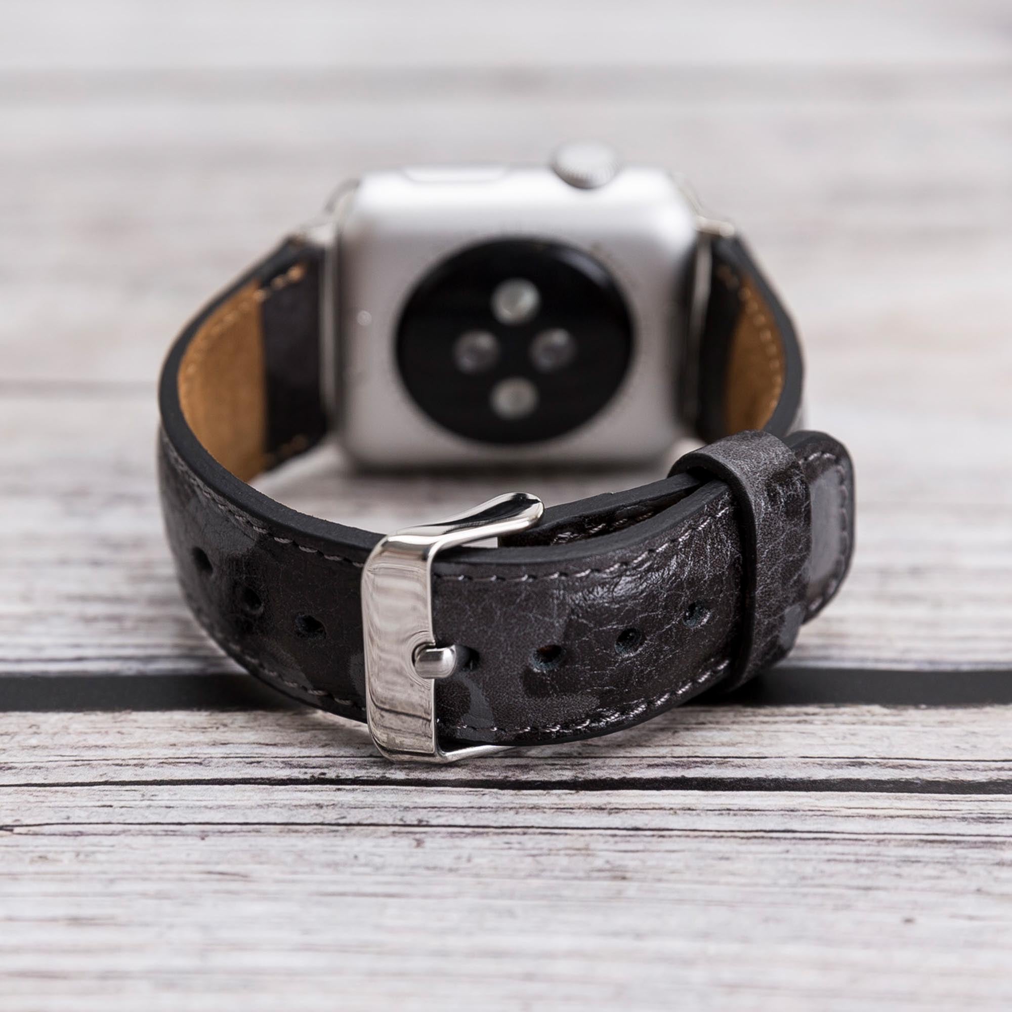 Full Grain Leather Band for Apple Watch - CAMOUFLAGE BLACK - saracleather