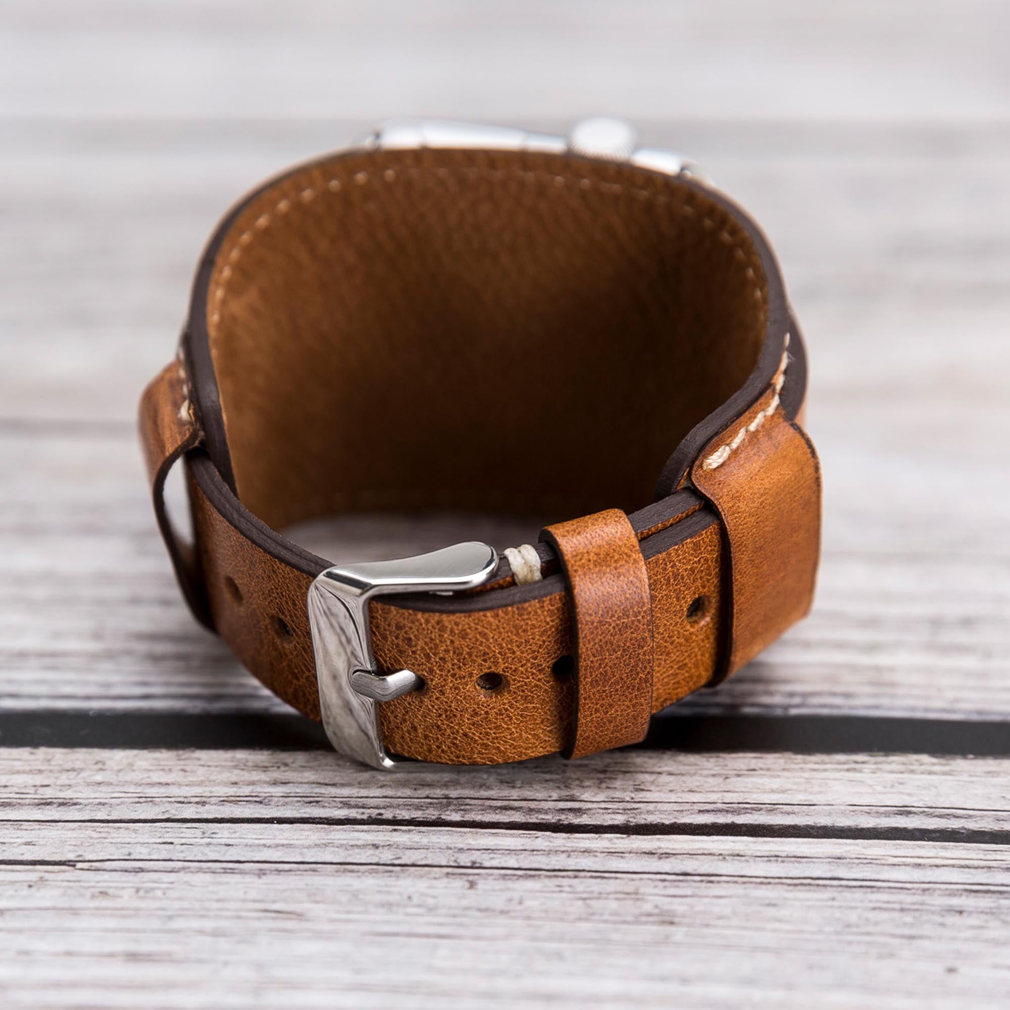 Cuff Strap: Full Grain Leather Band for Apple Watch - CAMEL - saracleather