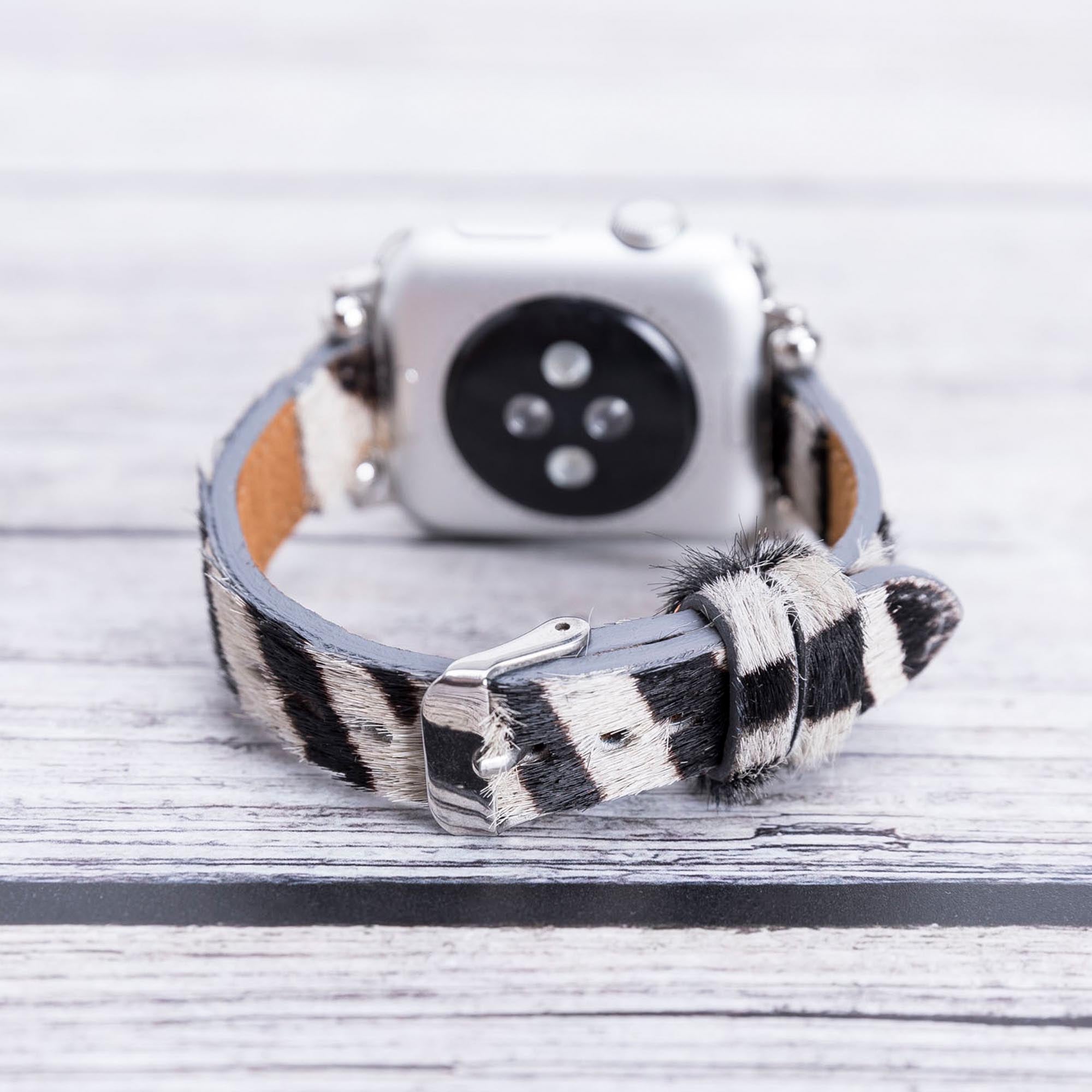 Ferro Strap - Full Grain Leather Band for Apple Watch - FURRY ZEBRA PATTERNED - saracleather