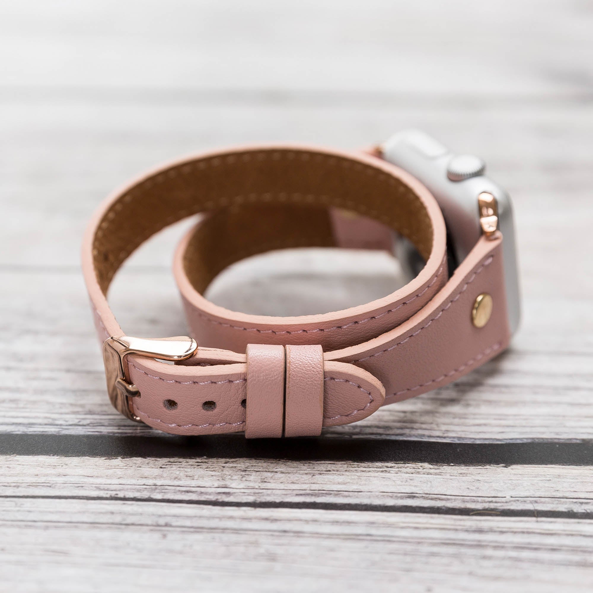 Slim Double Tour Strap: Full Grain Leather Band for Apple Watch 38mm / 40mm - PINK - saracleather