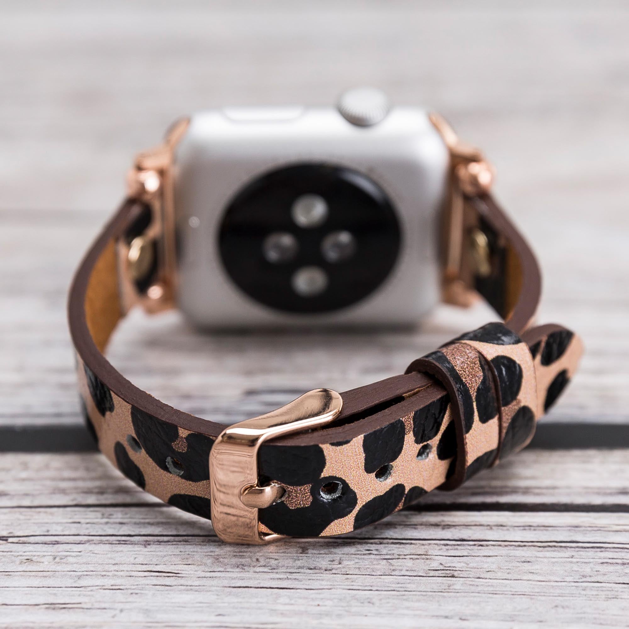 Ferro Strap - Full Grain Leather Band for Apple Watch - LEOPARD PATTERNED - saracleather