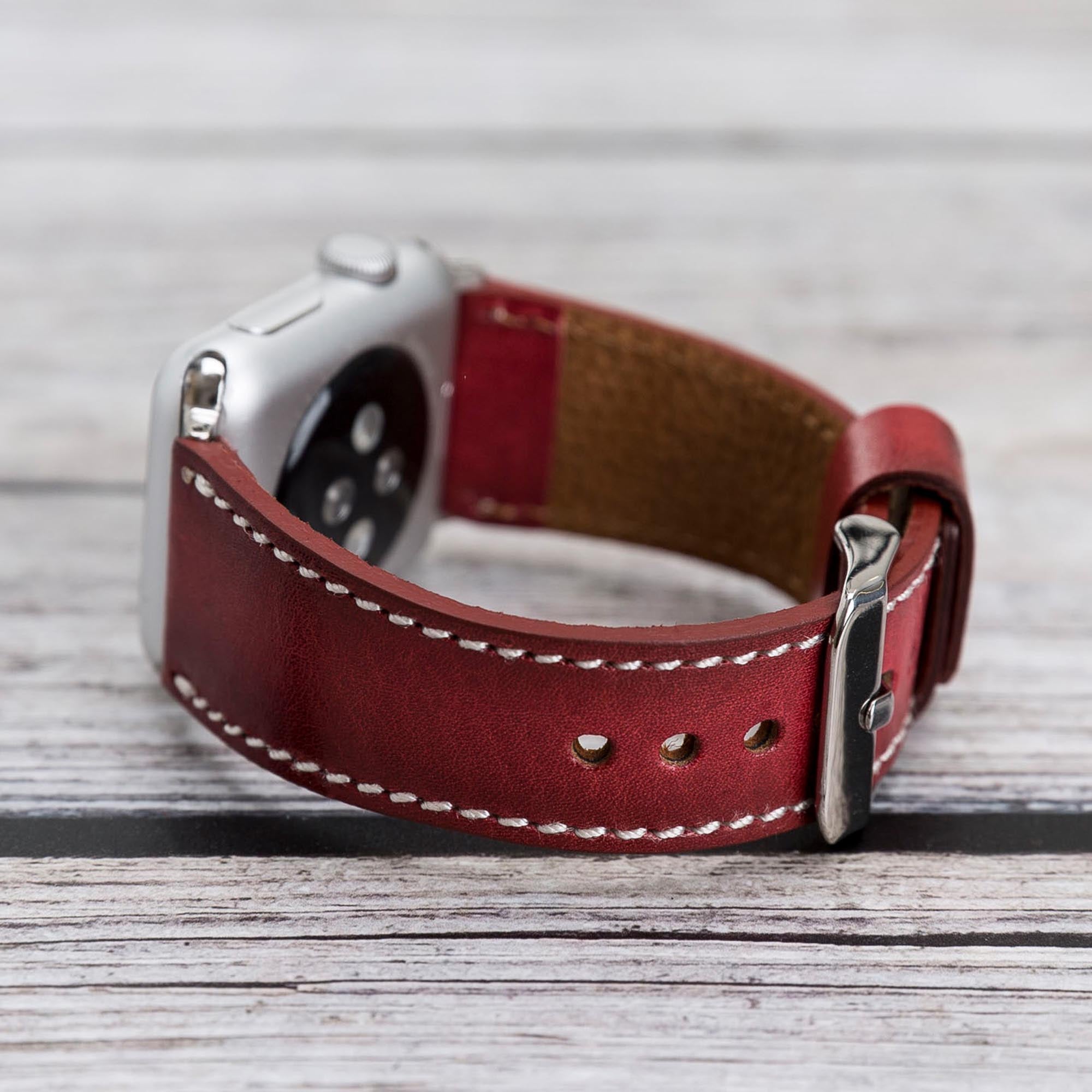 Full Grain Leather Band for Apple Watch - RED - saracleather