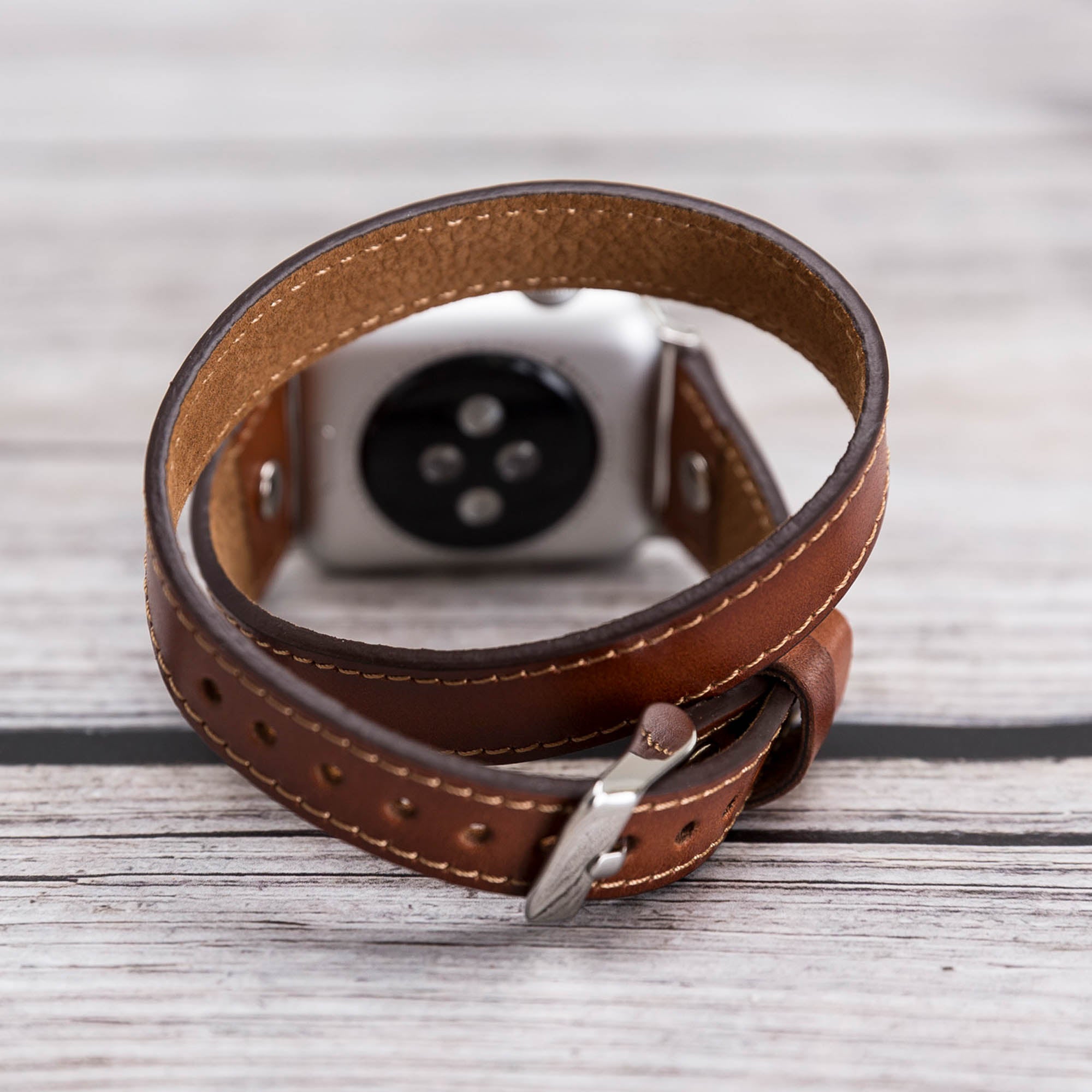 Slim Double Tour Strap: Full Grain Leather Band for Apple Watch 38mm / 40mm - EFFECT BROWN - saracleather