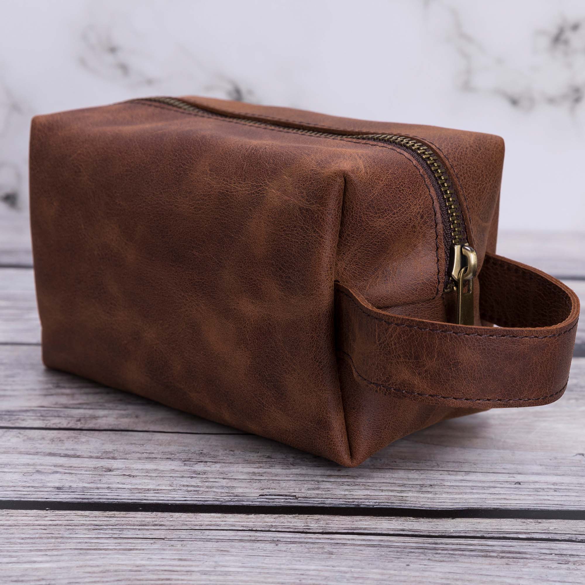 Eve Toiletry / Make Up Leather Bag (X Large) - BROWN - saracleather