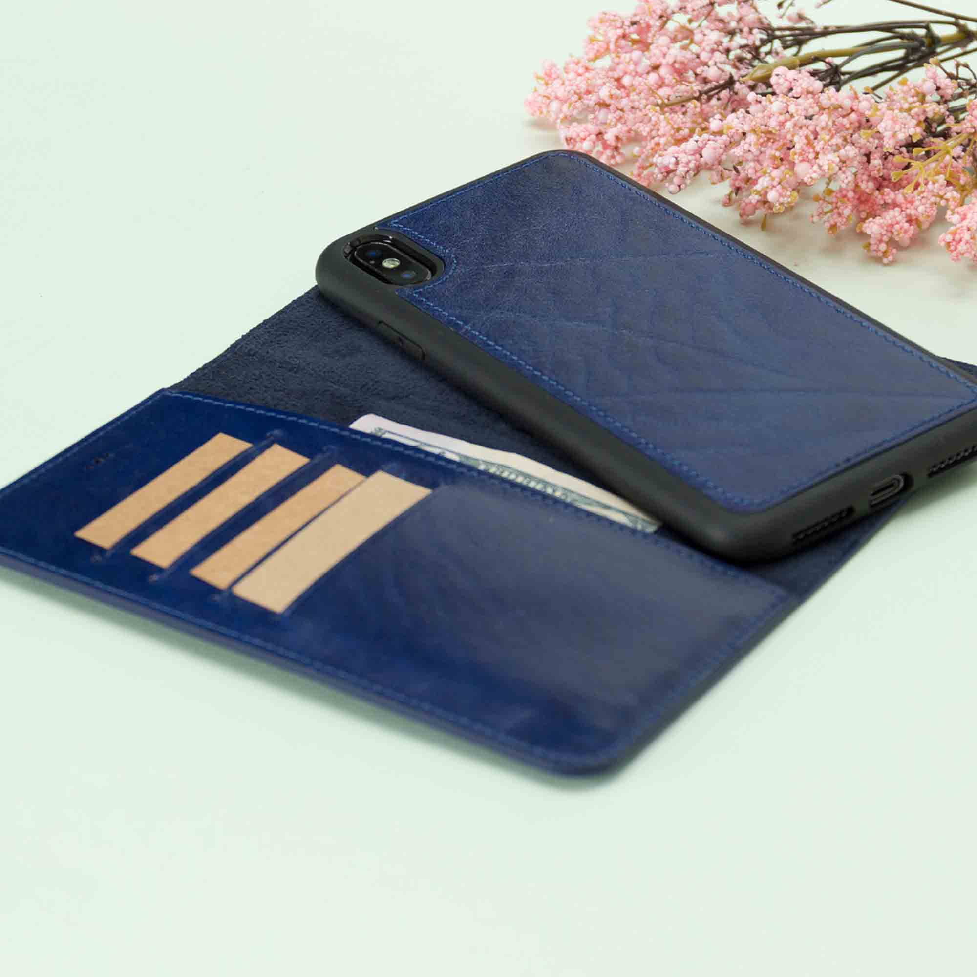 Magic Magnetic Detachable Leather Wallet Case for iPhone XS Max (6.5") - BLUE - saracleather