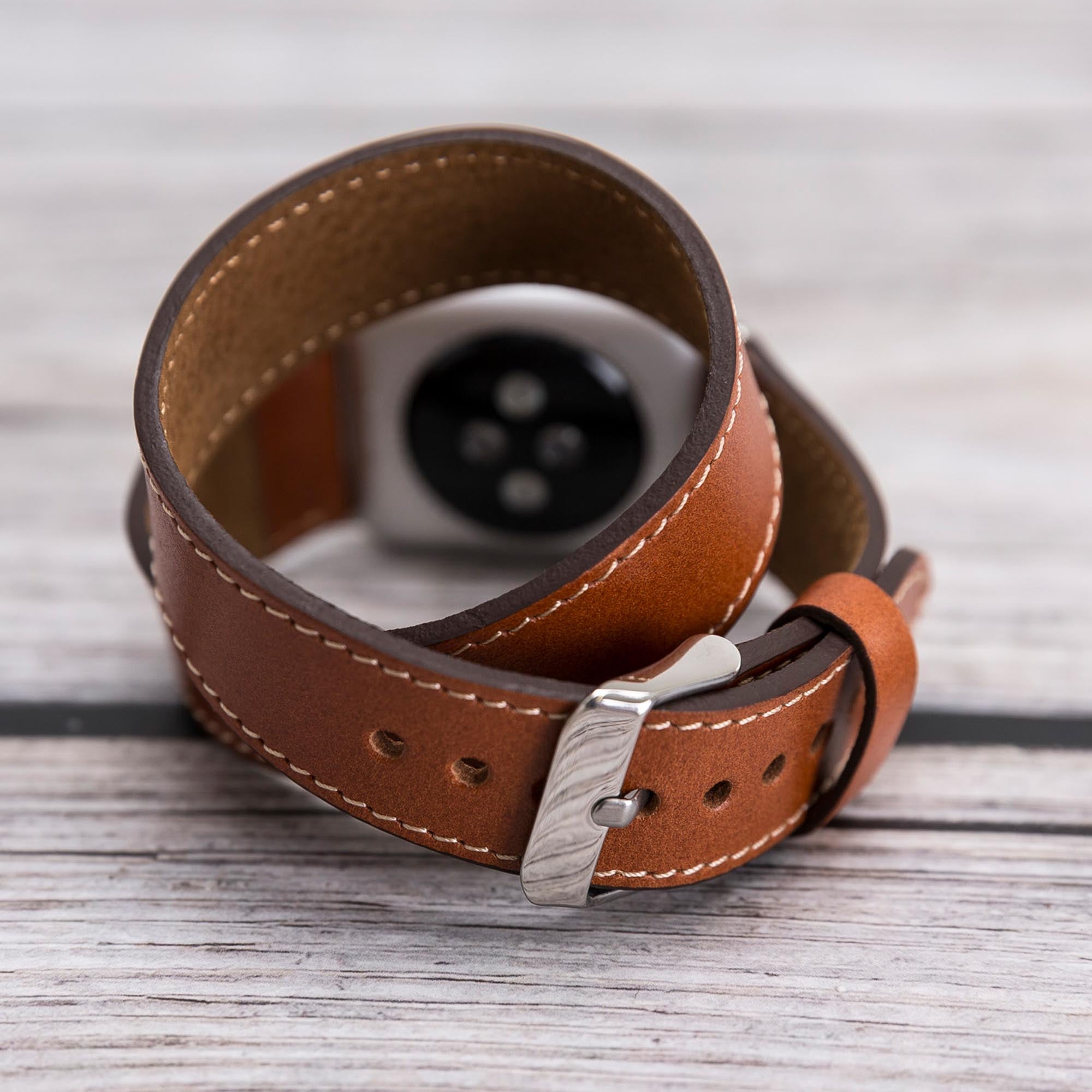 Double Tour Strap: Full Grain Leather Band for Apple Watch - TAN - saracleather