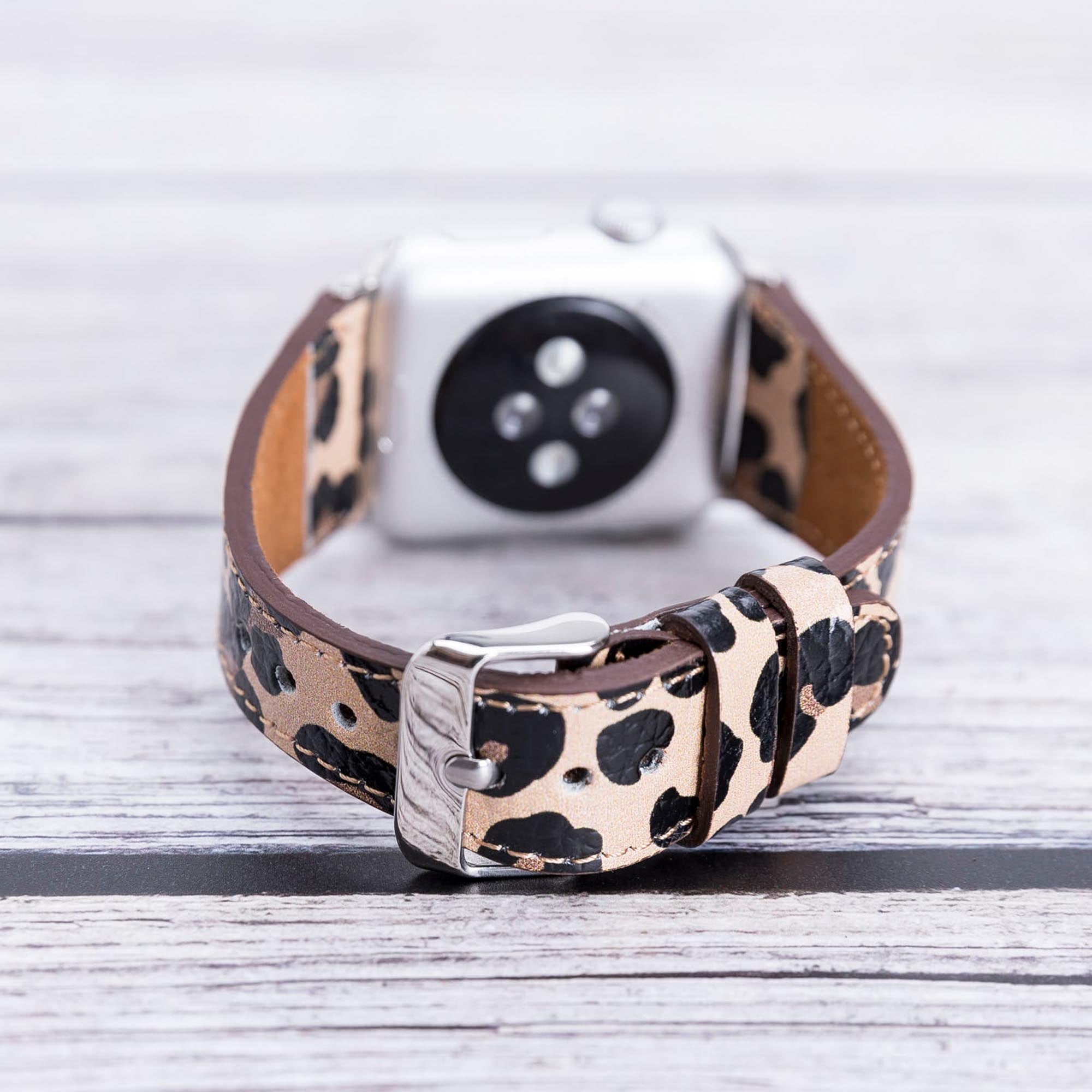 Full Grain Leather Band for Apple Watch - LEOPARD PATTERNED - saracleather