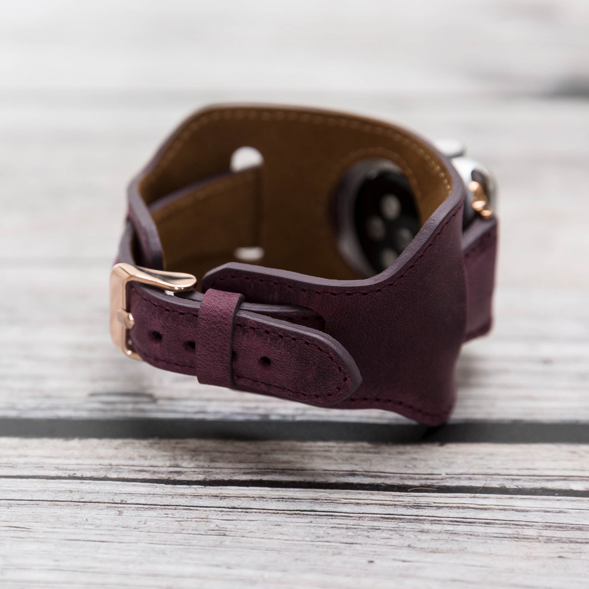 Cuff Slim Strap: Full Grain Leather Band for Apple Watch 38mm / 40mm - PURPLE - saracleather