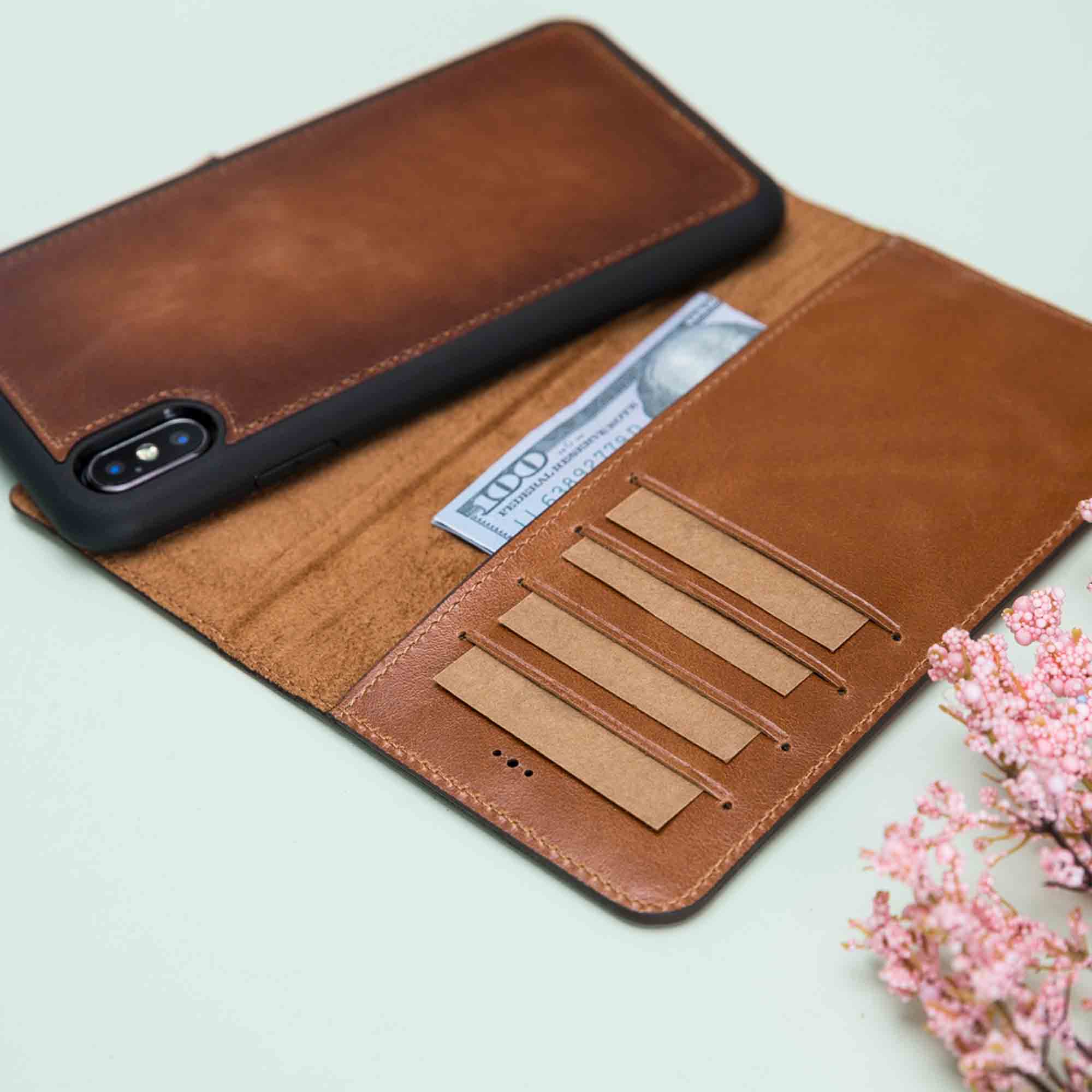 Magic Magnetic Detachable Leather Wallet Case for iPhone XS Max (6.5") - EFFECT BROWN - saracleather