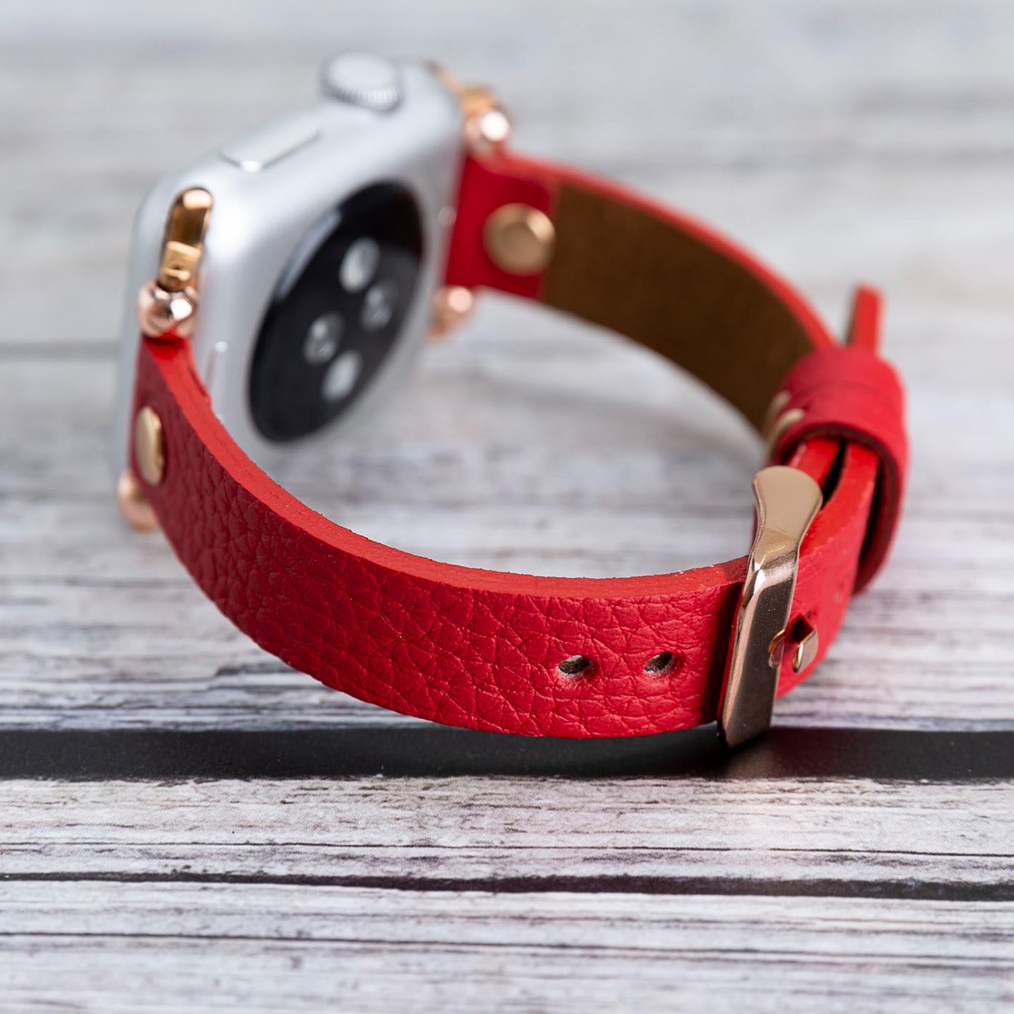 Ferro Strap - Full Grain Leather Band for Apple Watch - RED - saracleather