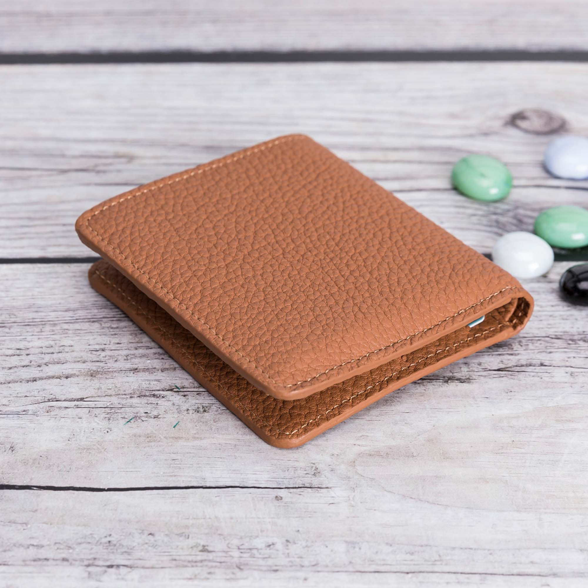 Aaron Leather Men's Bifold Wallet - TAN - saracleather