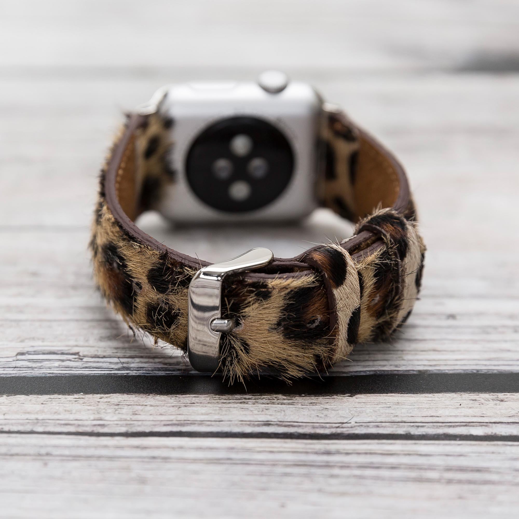 Full Grain Leather Band for Apple Watch - FURRY LEOPARD PATTERNED - saracleather