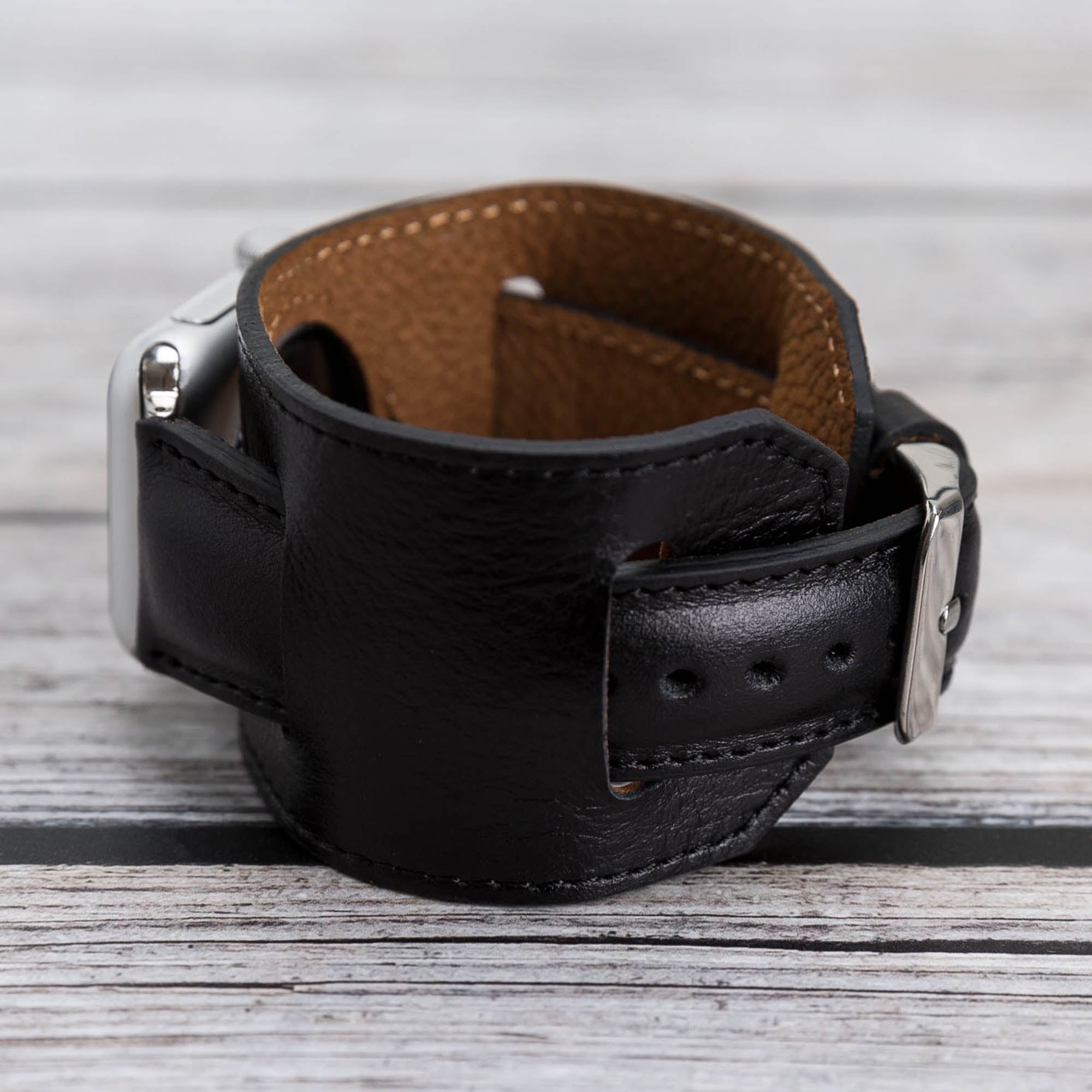 Cuff Strap: Full Grain Leather Band for Apple Watch - BLACK - saracleather