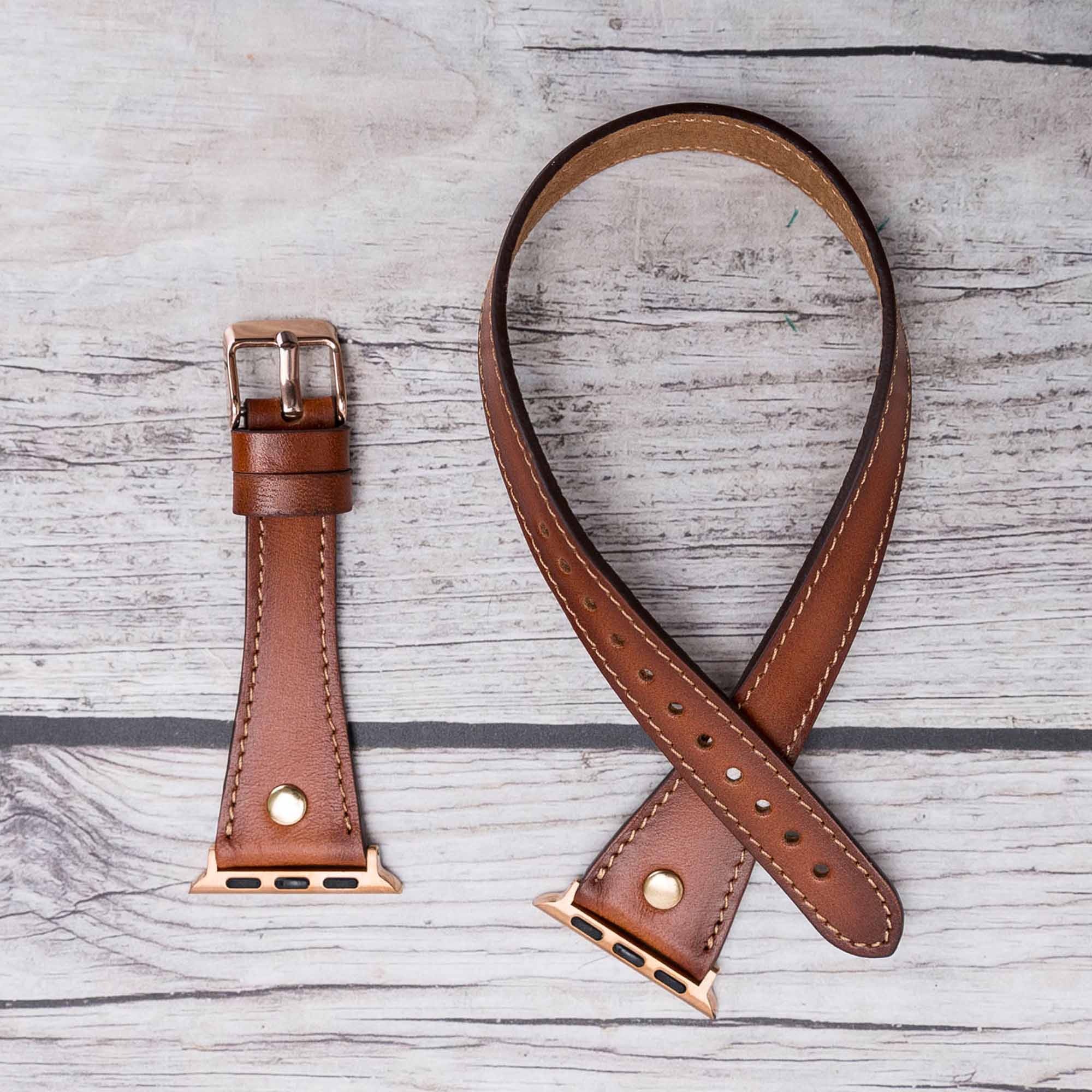 Slim Double Tour Strap: Full Grain Leather Band for Apple Watch 38mm / 40mm - EFFECT BROWN - saracleather