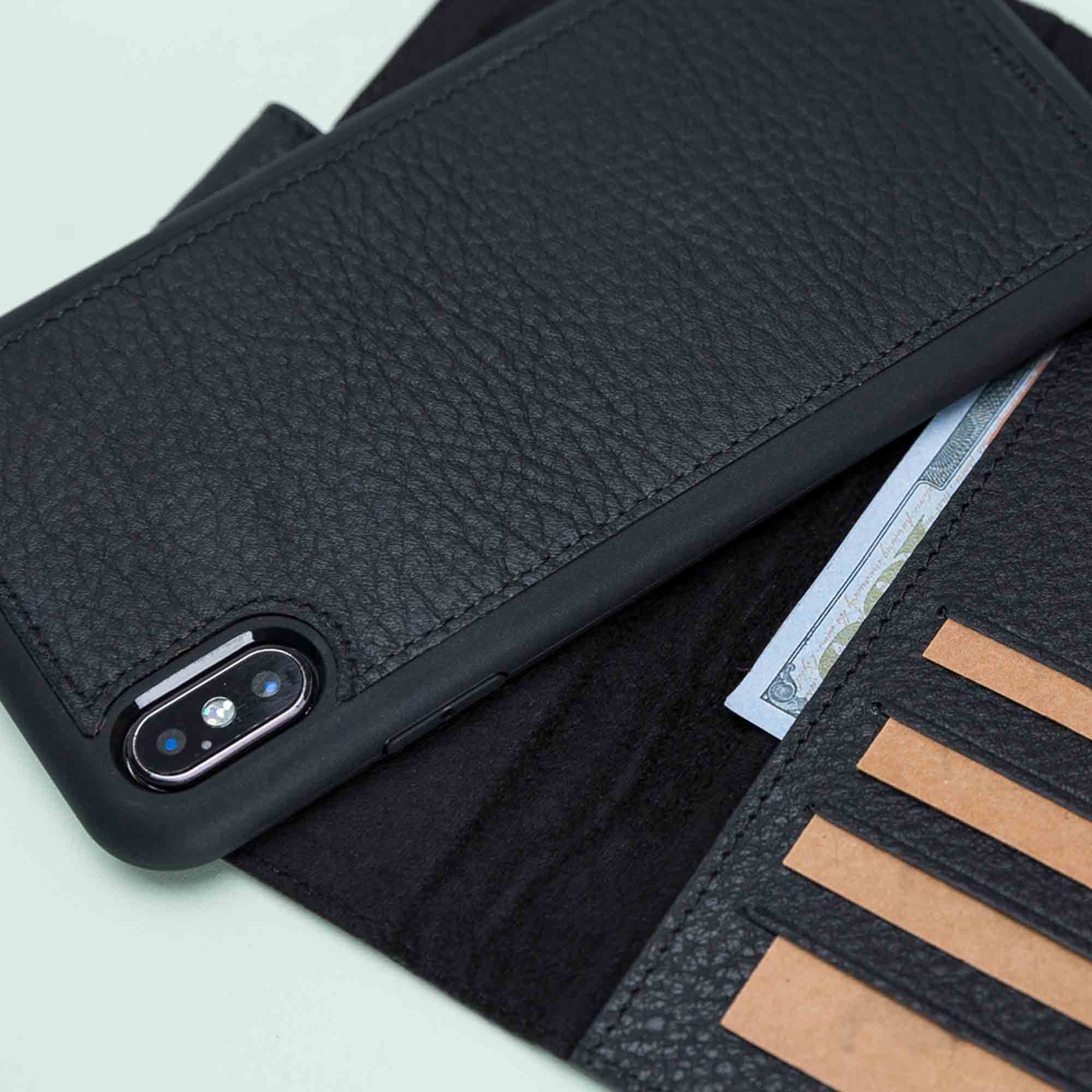 Magic Magnetic Detachable Leather Wallet Case for iPhone XS Max (6.5") - PATTERNED BLACK - saracleather