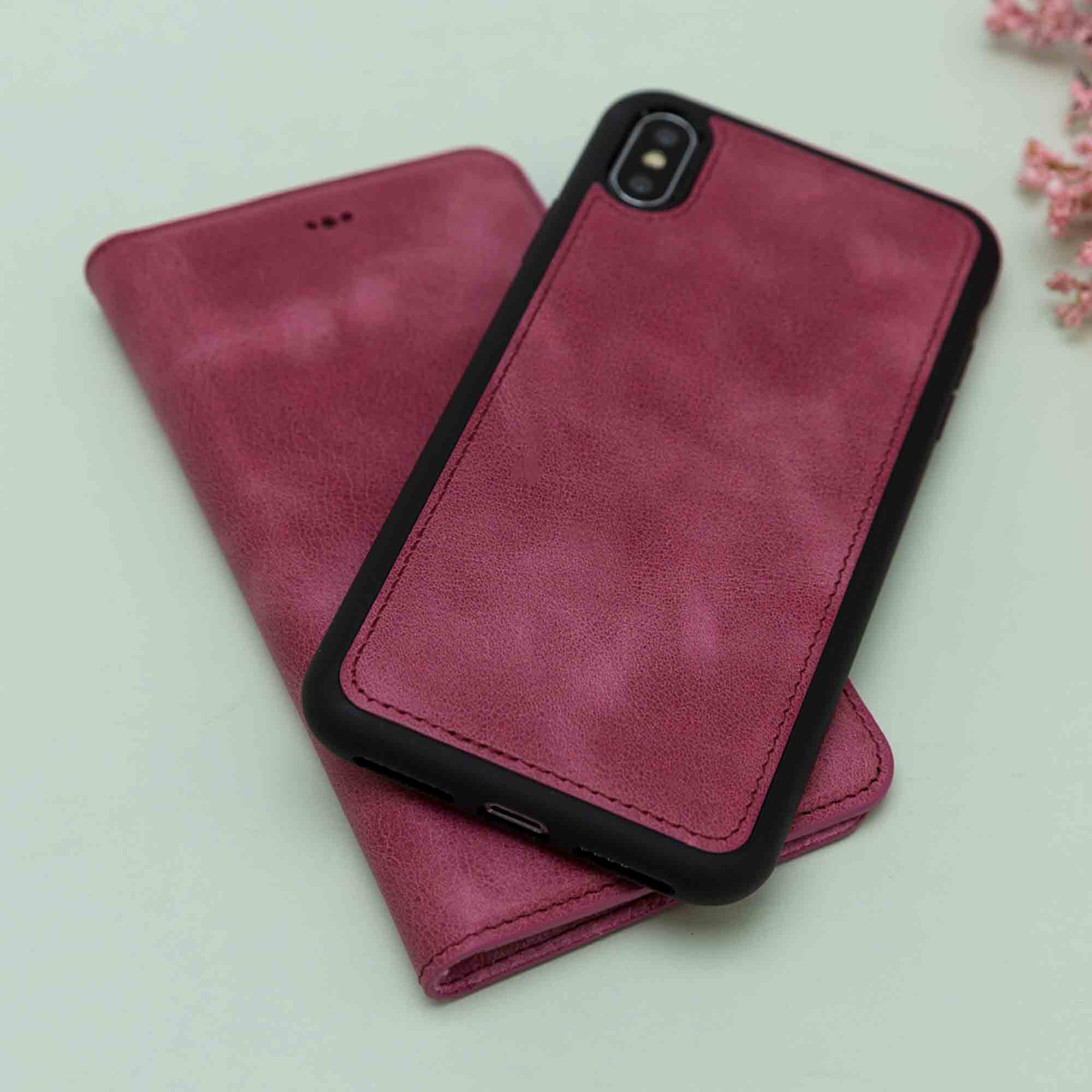 Magic Magnetic Detachable Leather Wallet Case for iPhone XS Max (6.5") - FUCHSIA - saracleather