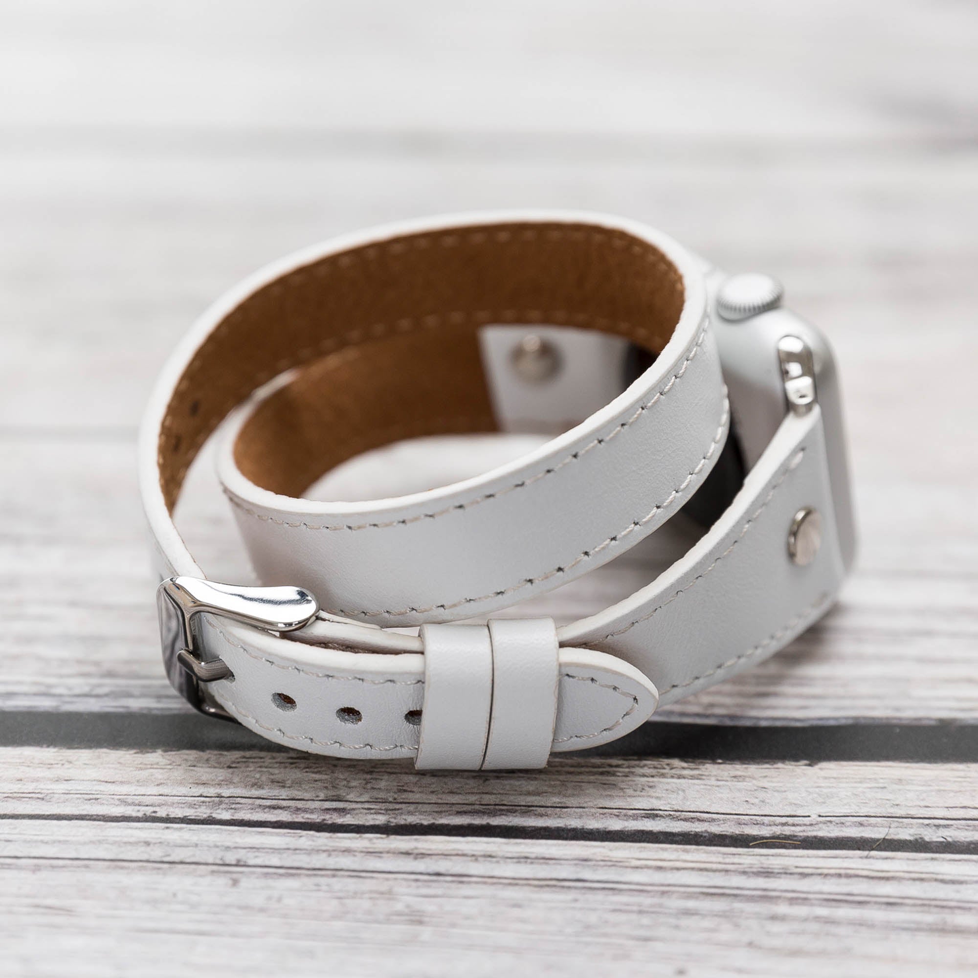 Slim Double Tour Strap: Full Grain Leather Band for Apple Watch 38mm / 40mm - WHITE - saracleather